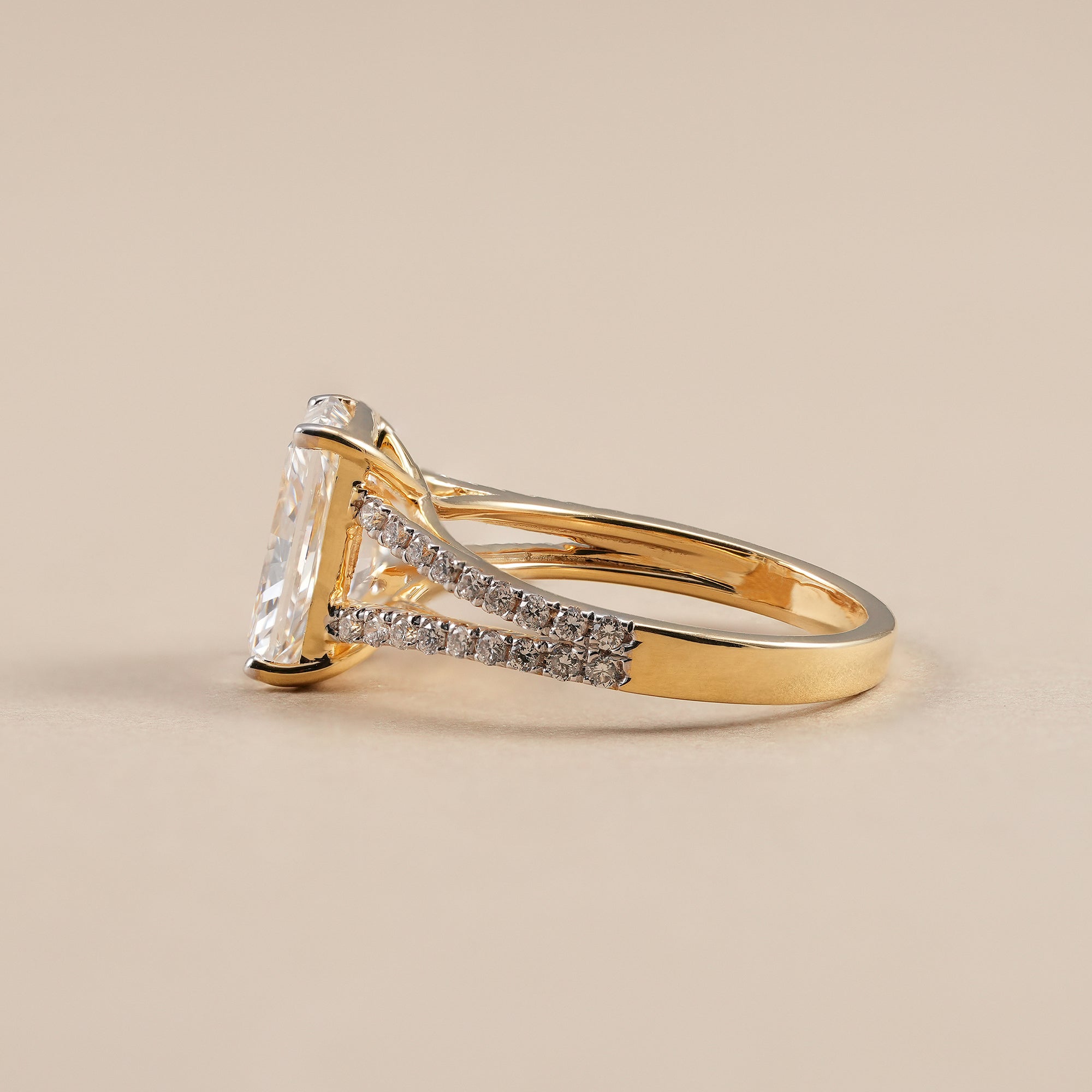 Elegant radiant lab grown diamond solitaire ring in yellow gold