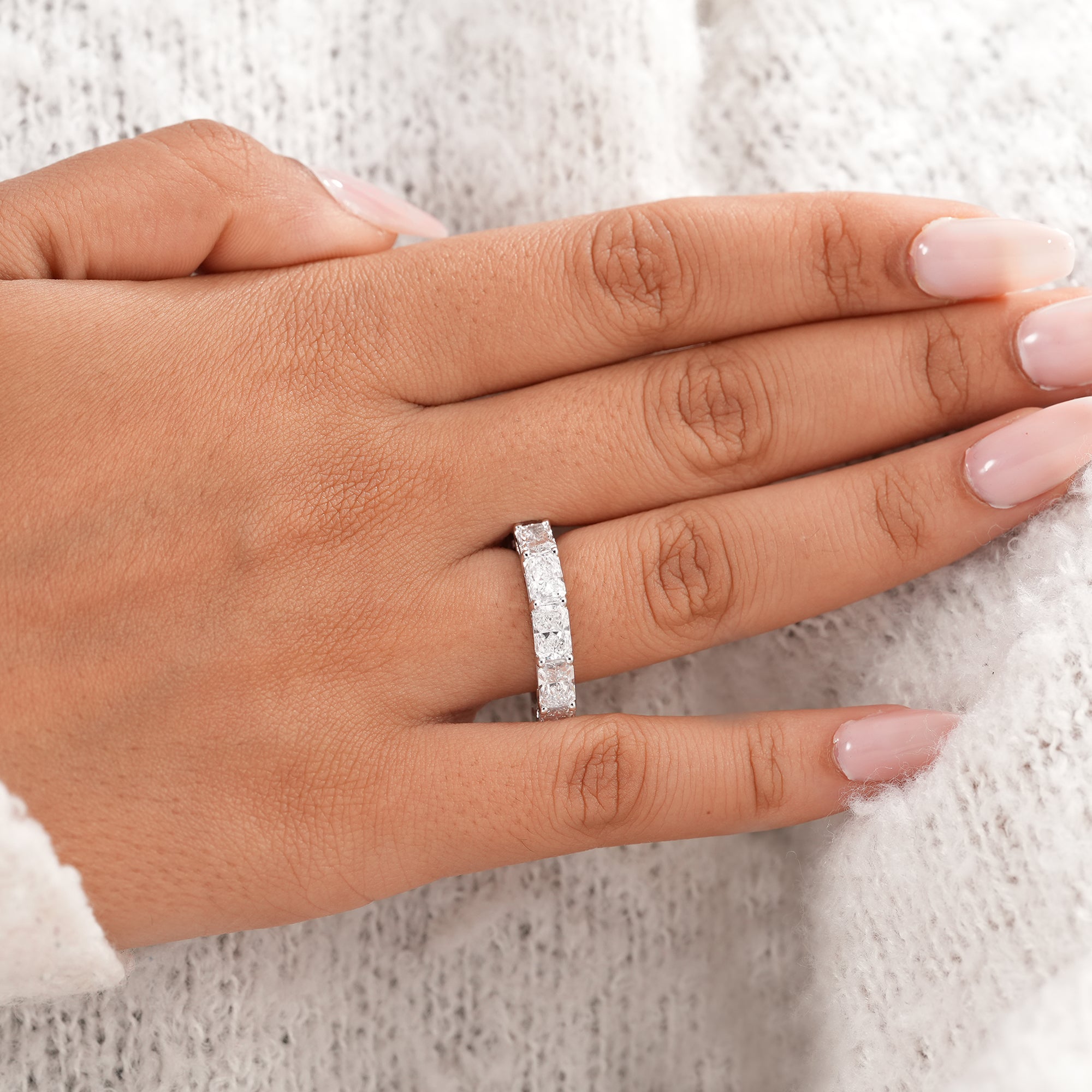 Women's radiant diamond eternity band for weddings and anniversaries