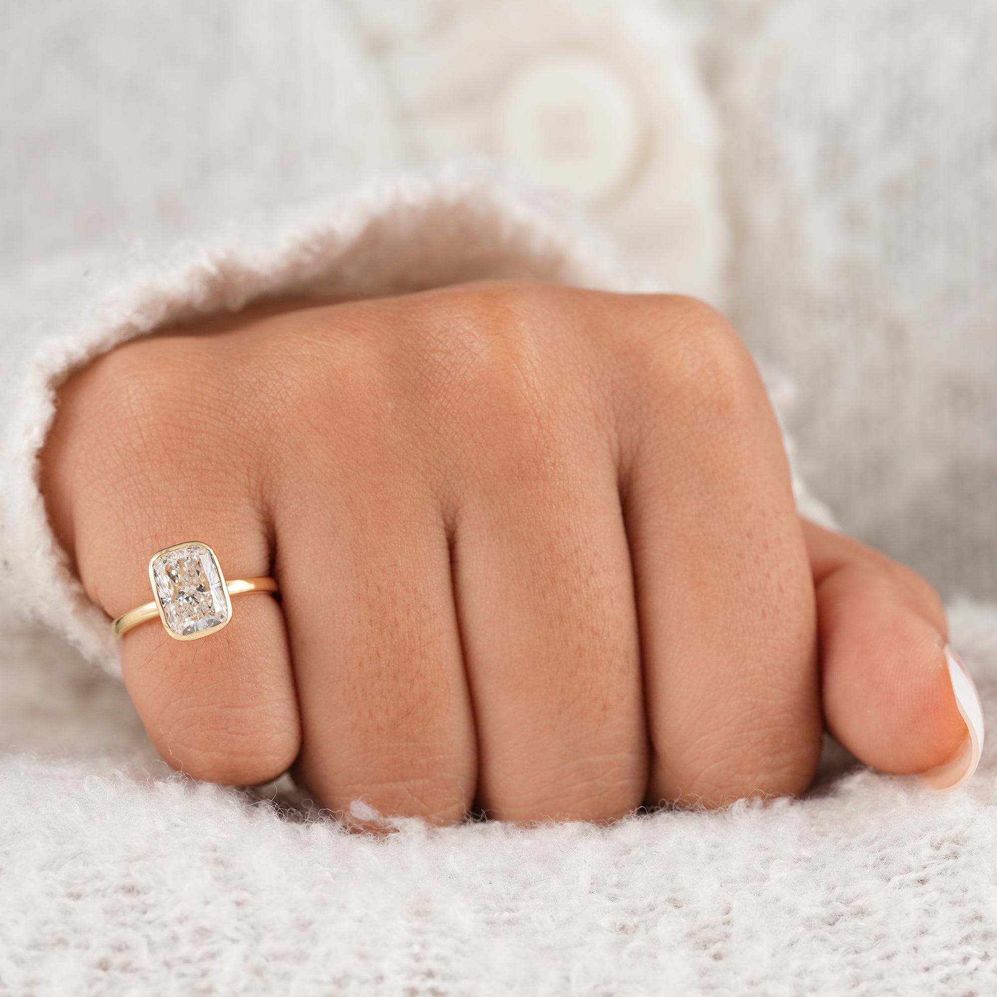 Sustainable lab diamond radiant engagement ring