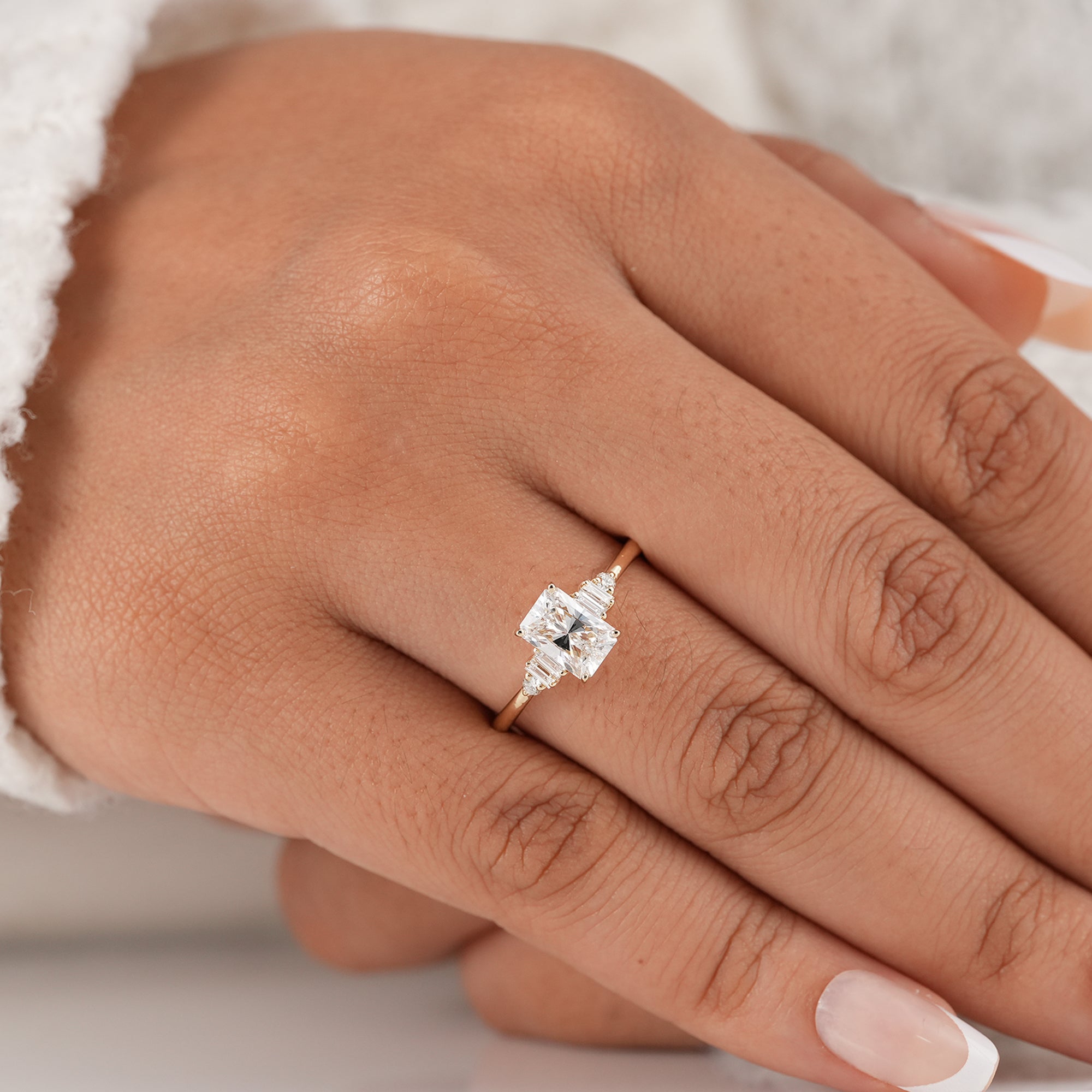 Elegant radiant cut bridal ring handcrafted in solid gold