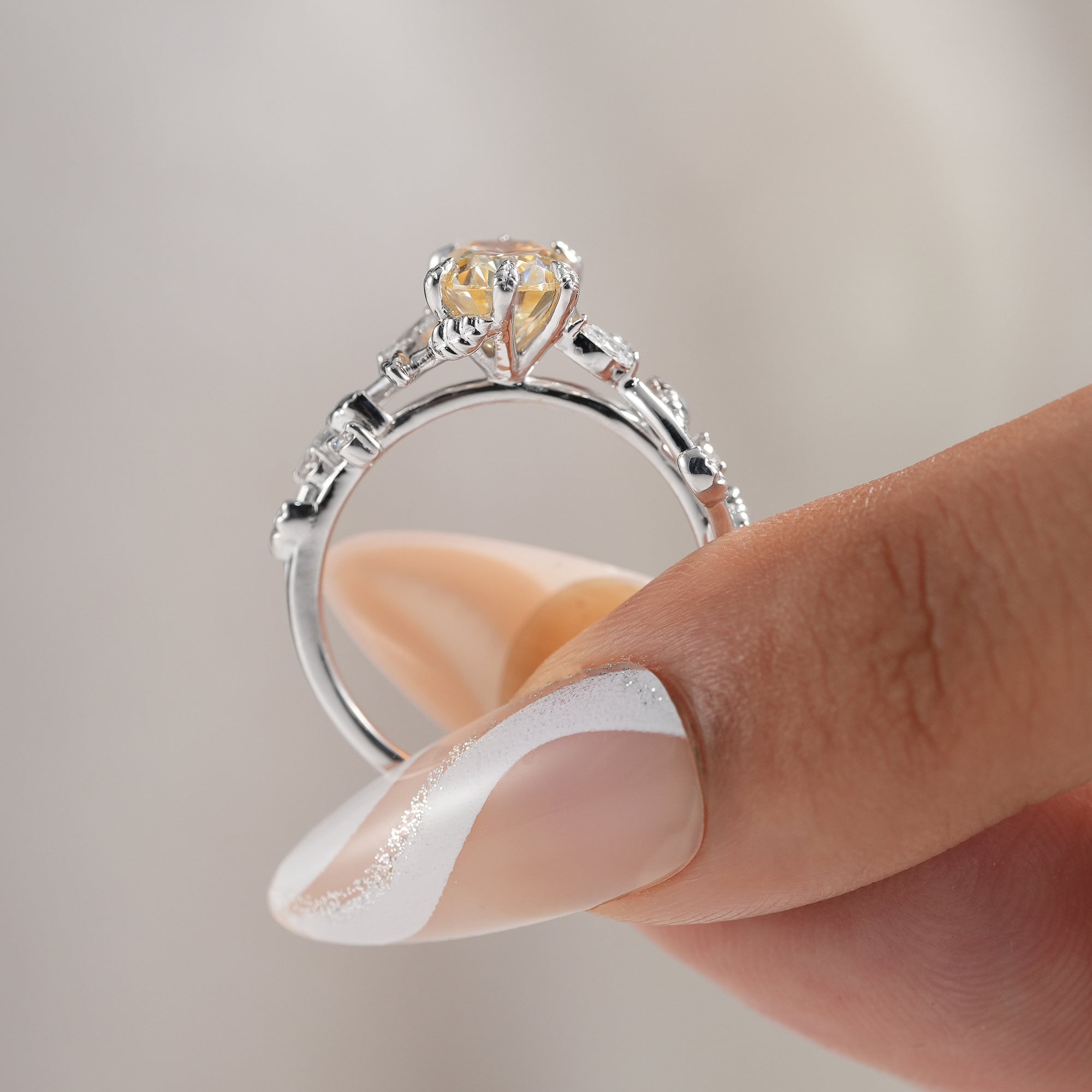 Fine jewelry yellow cushion diamond ring for brides.