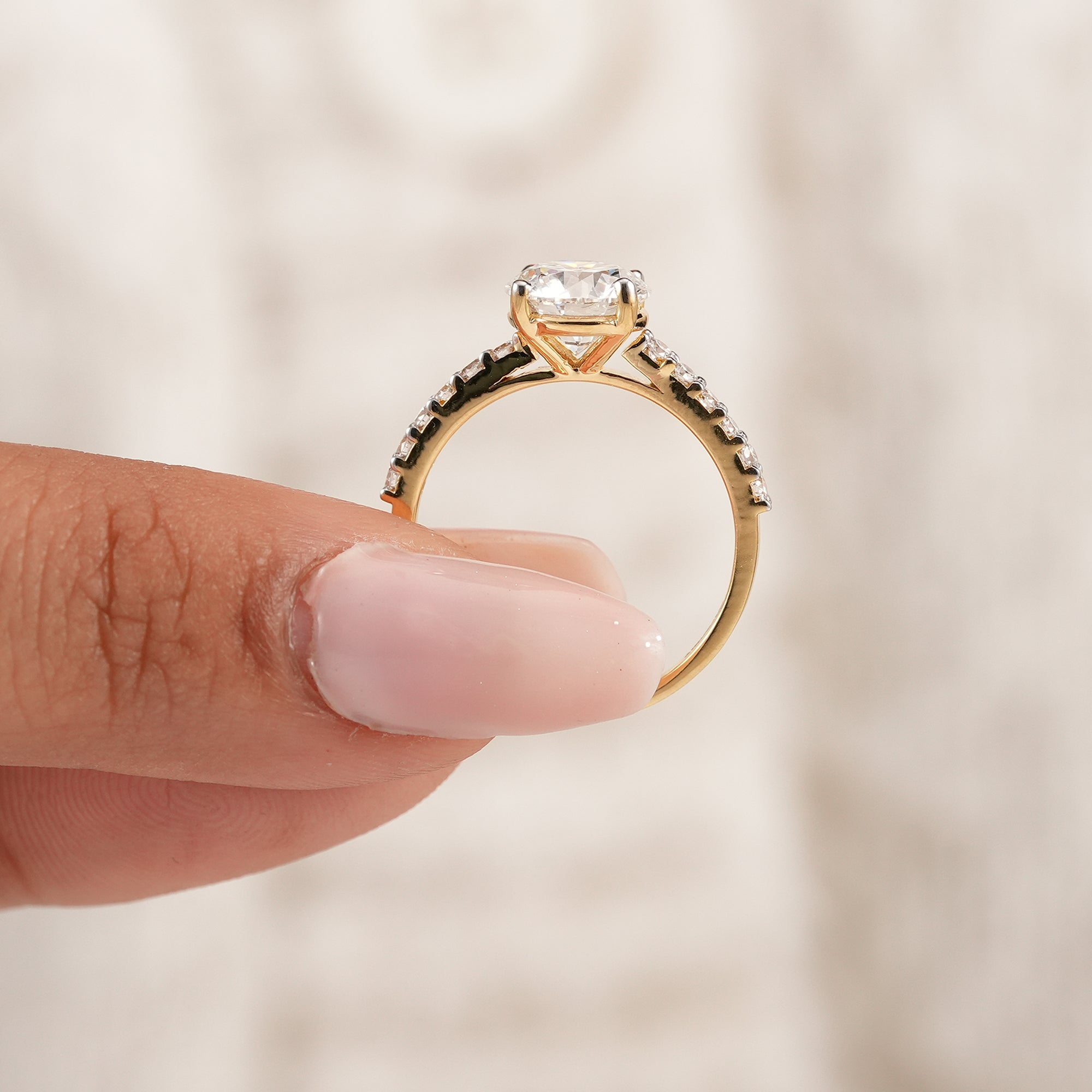 Women's round lab diamond wedding ring with pavé diamonds