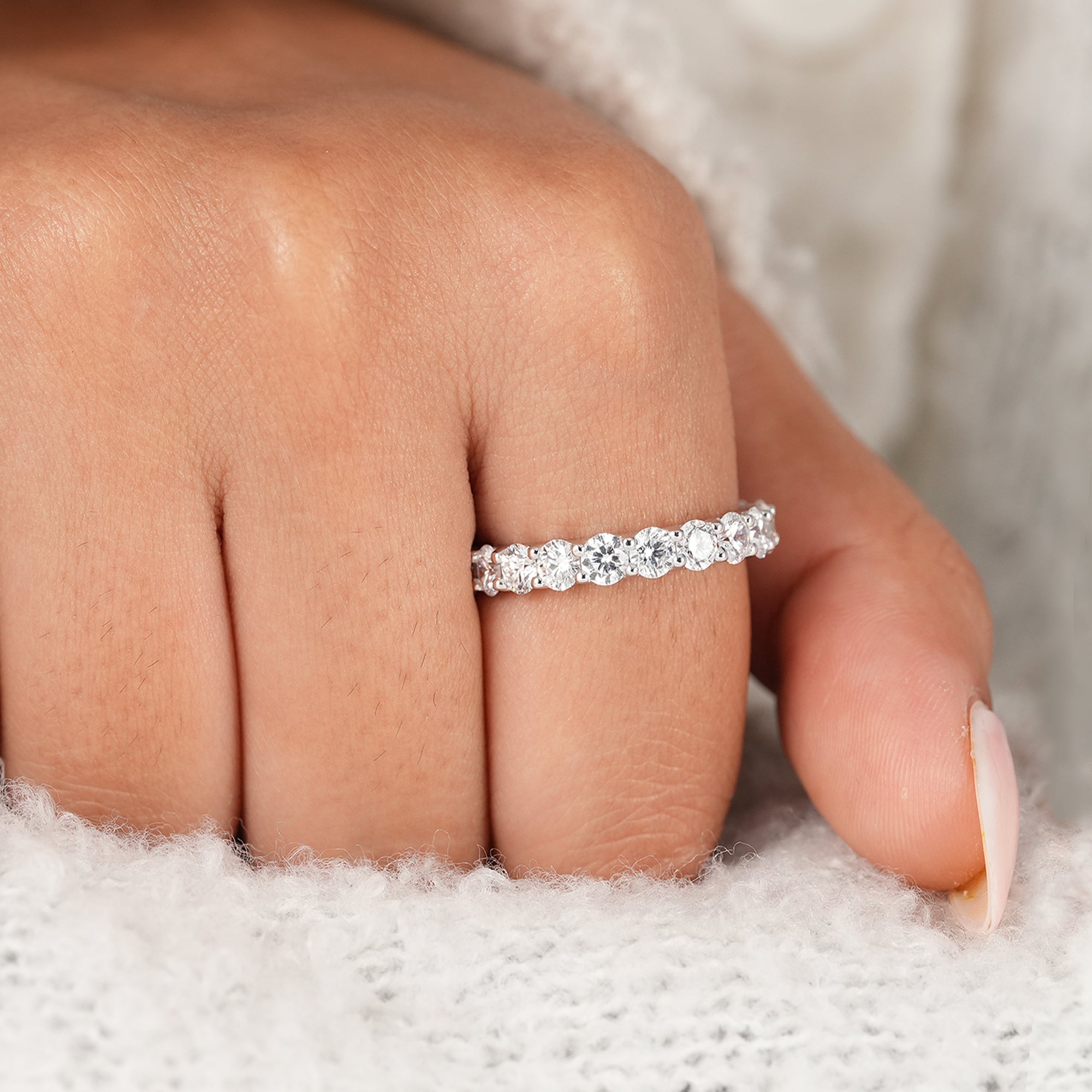 Round brilliant diamond eternity band for everyday wear
