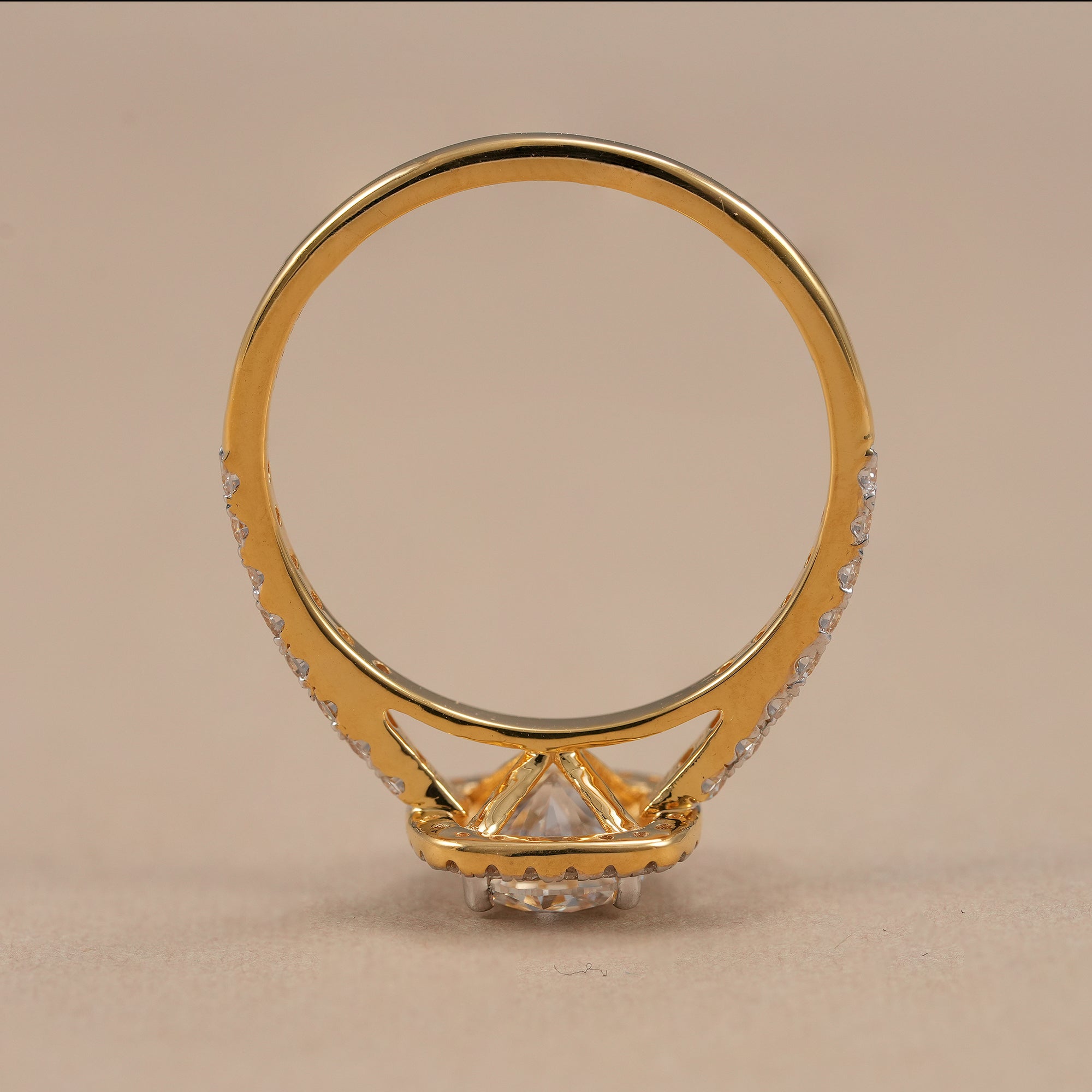 Pavé band round diamond halo proposal ring