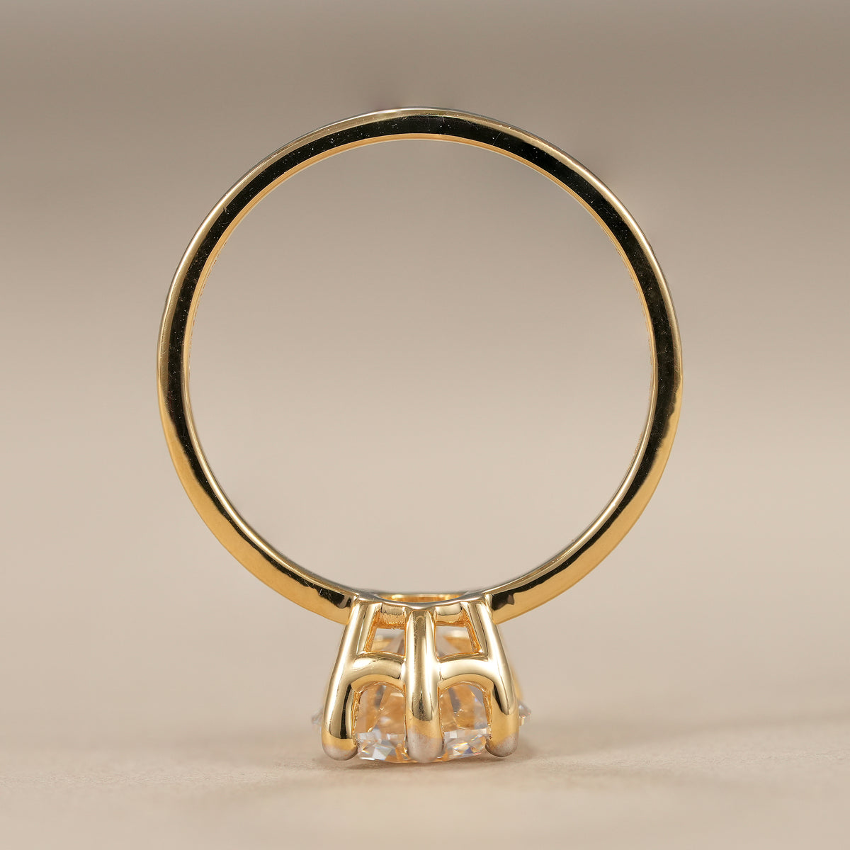 Fine jewelry round cut lab diamond ring crafted in polished solid gold.