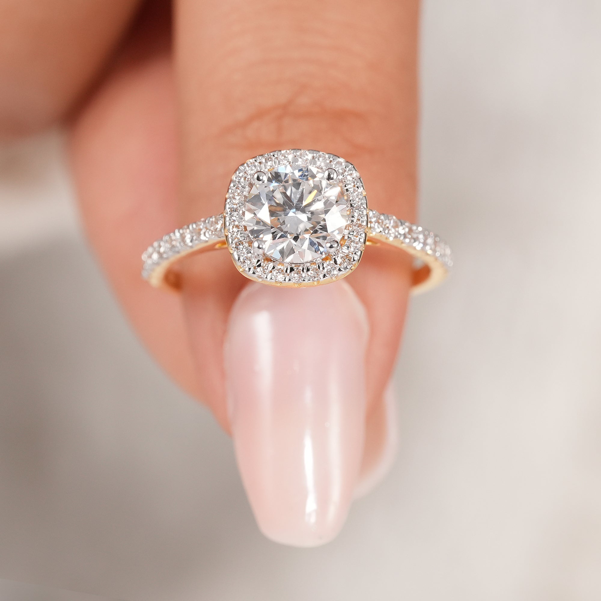  halo round diamond bridal ring in yellow gold