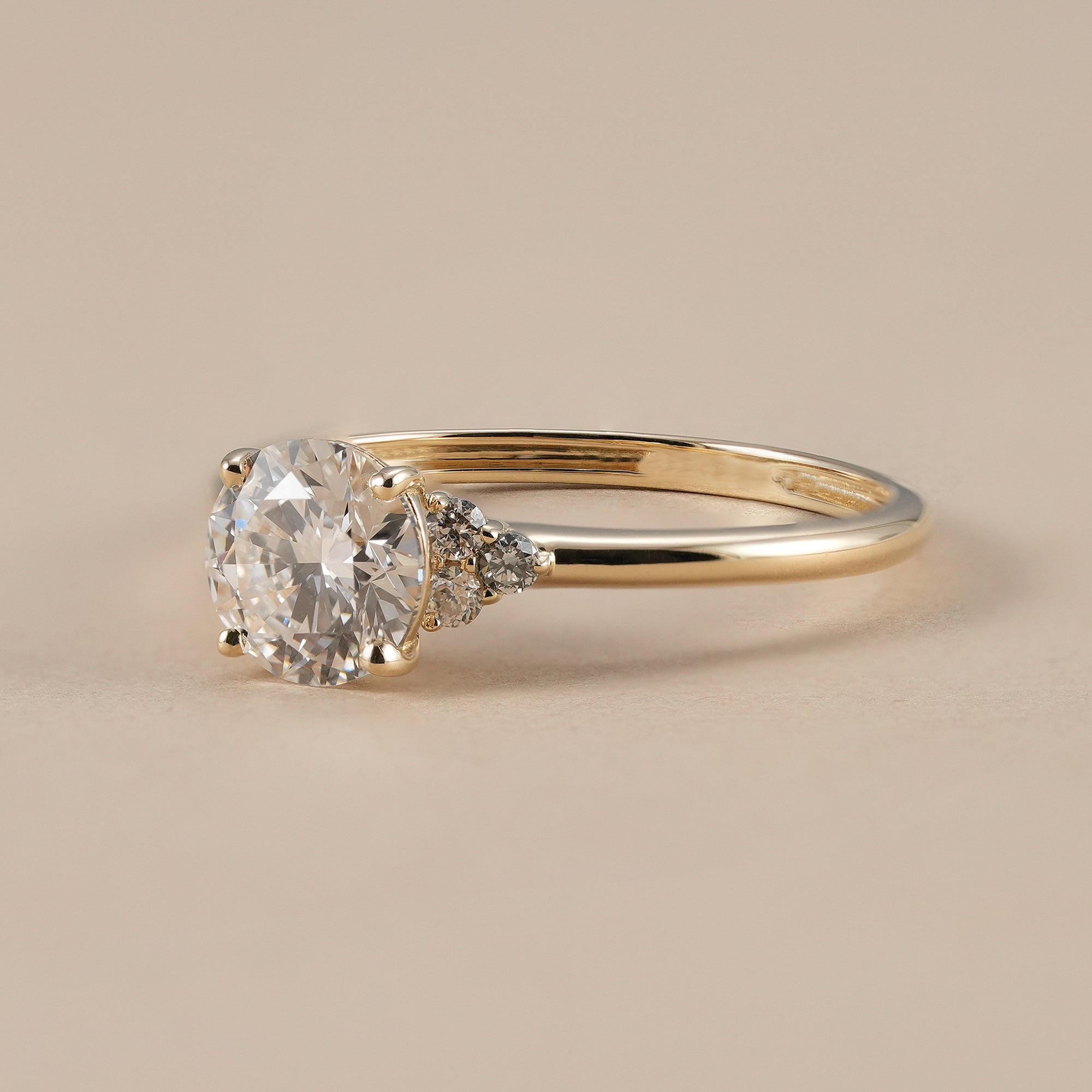 IGI certified round diamond ring with floral accent stones