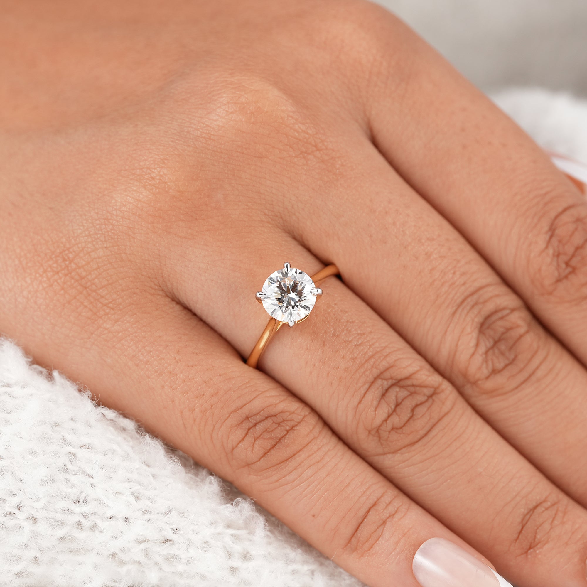 Four prong round lab diamond engagement ring for women