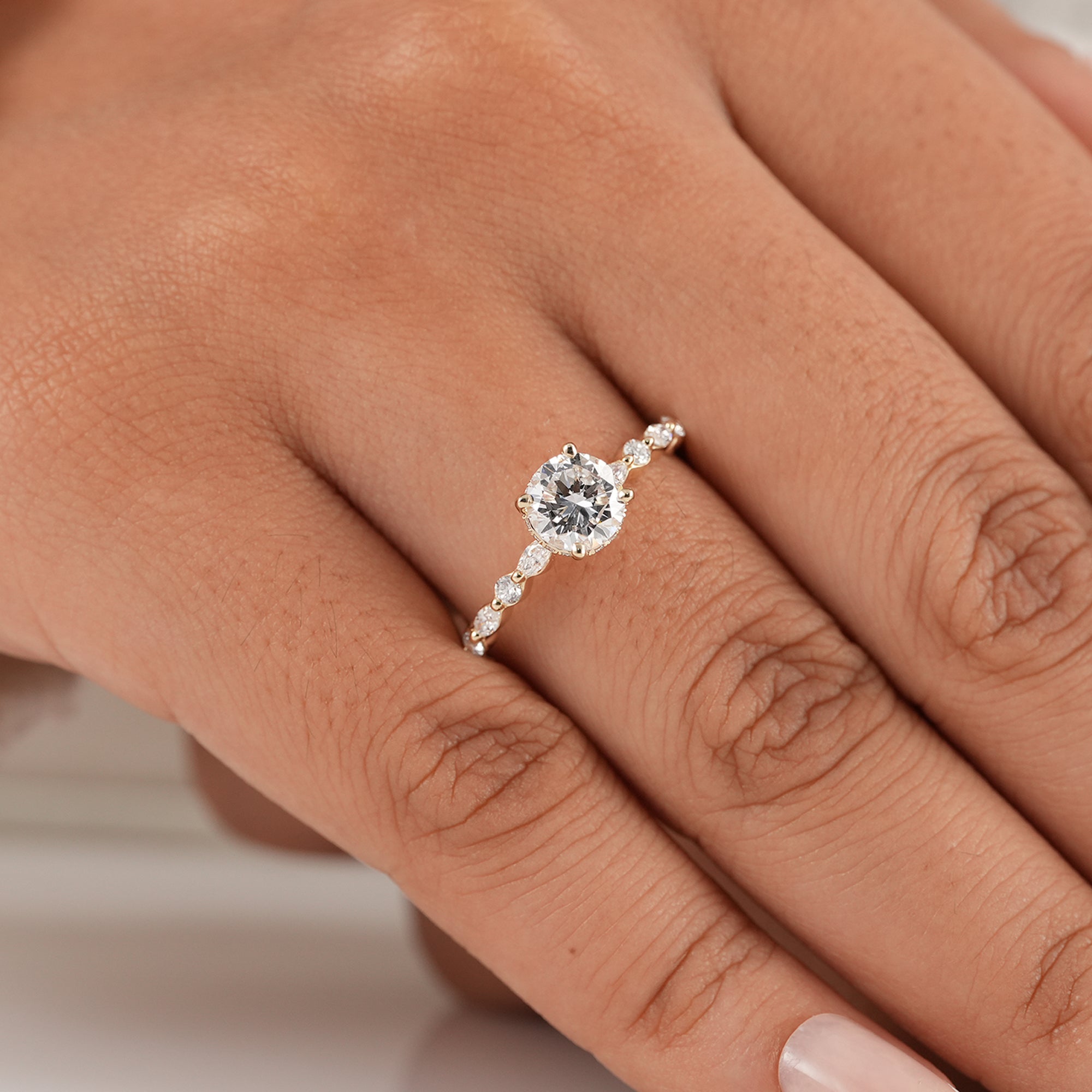 Handmade round lab grown diamond bridal ring