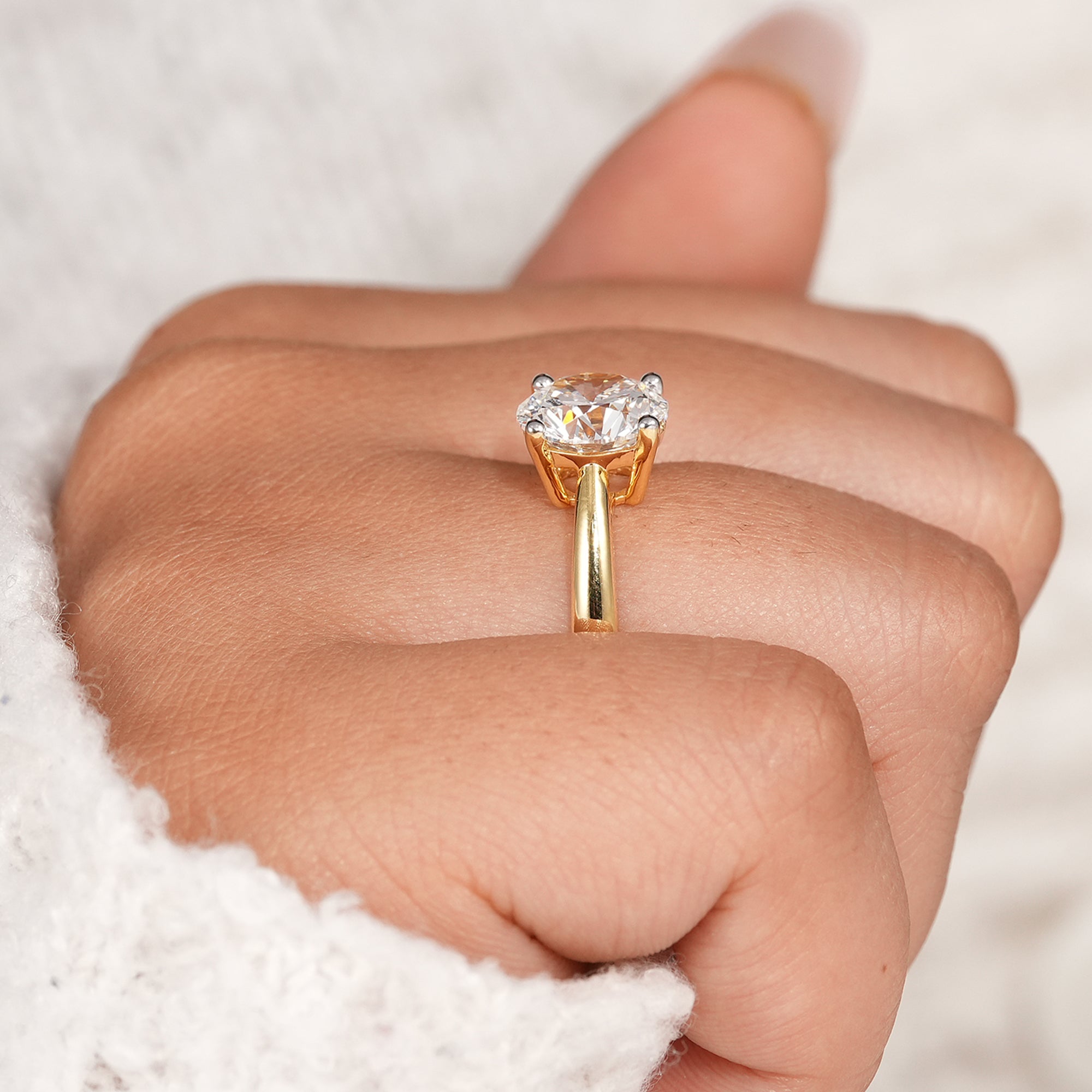 4 Prong Cathedral Setting Round Lab Grown Diamond Solitaire Engagement Ring