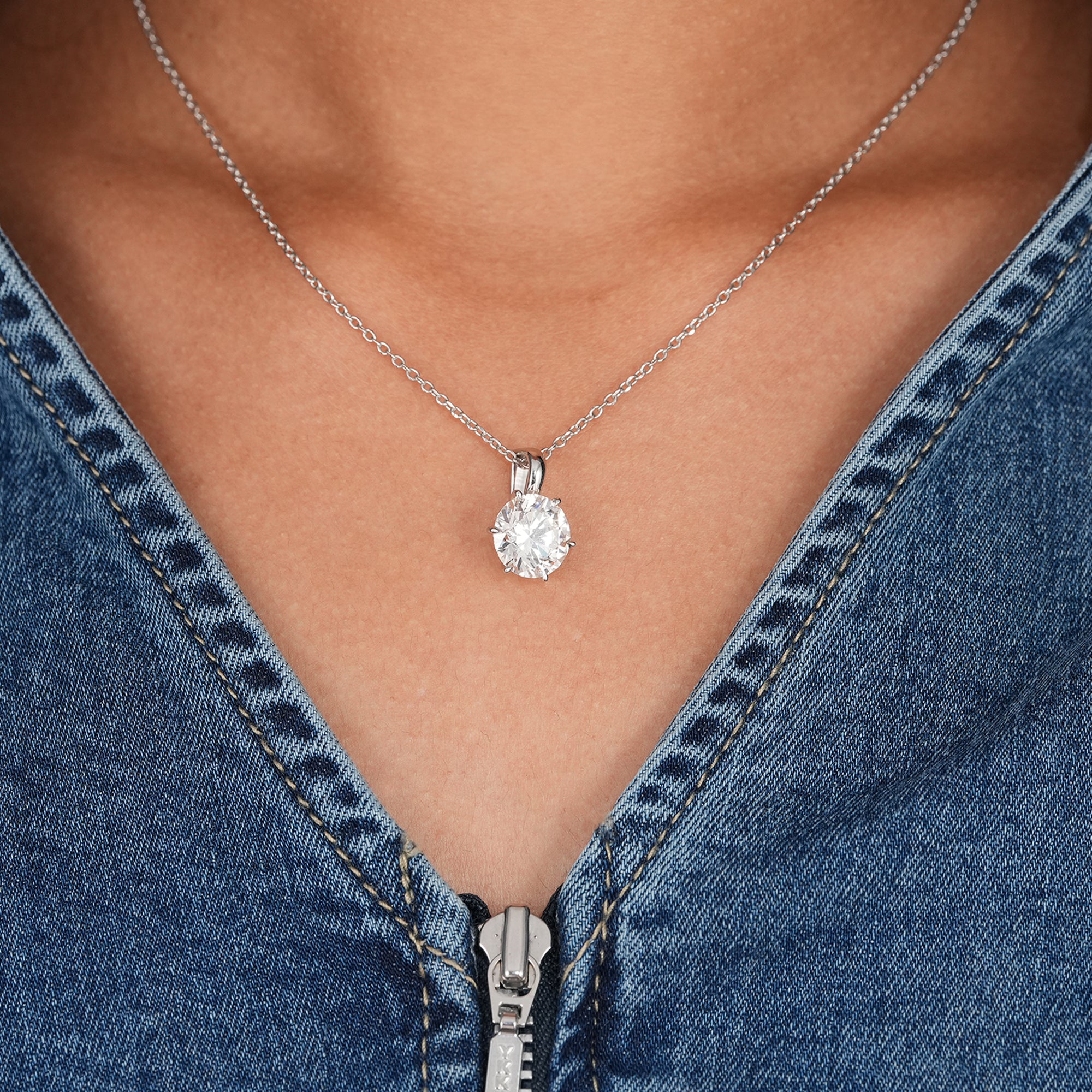 Round lab grown diamond solitaire pendant necklace in solid gold
