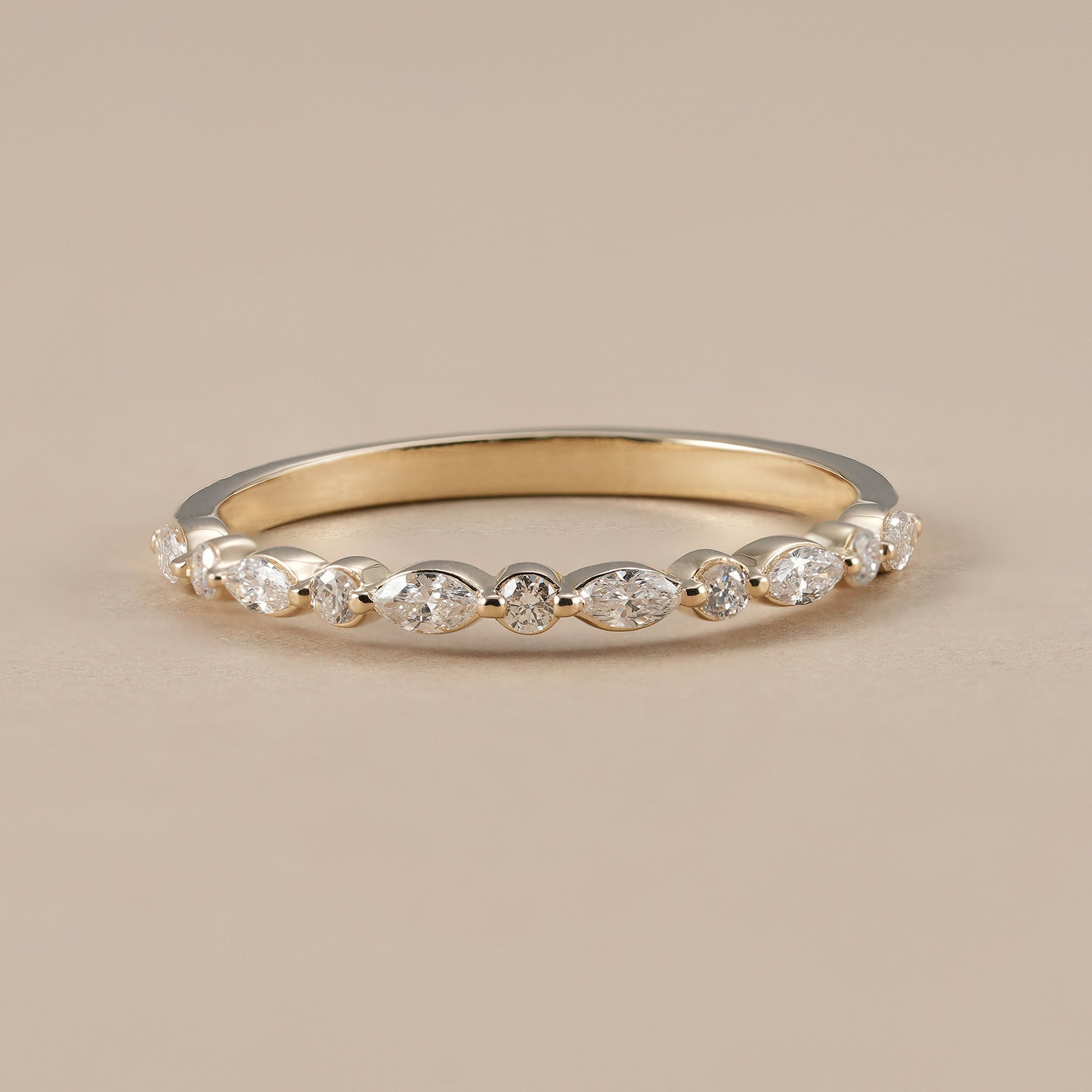 Round and marquise diamond half eternity wedding band