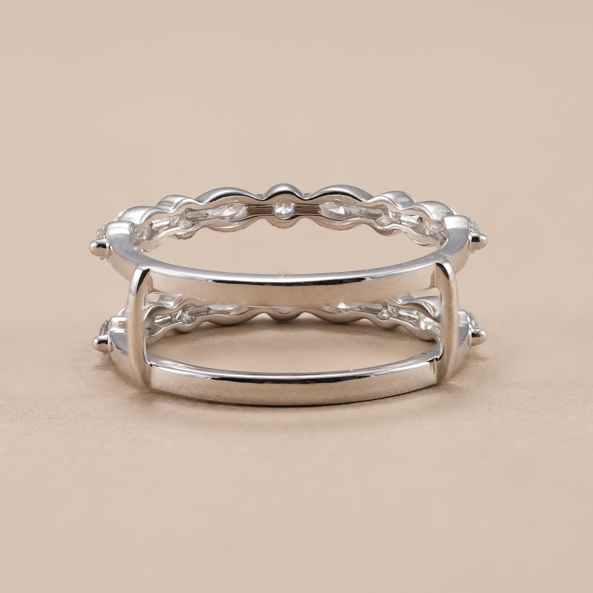 Curved lab diamond bridal band with alternating marquise and round stones.