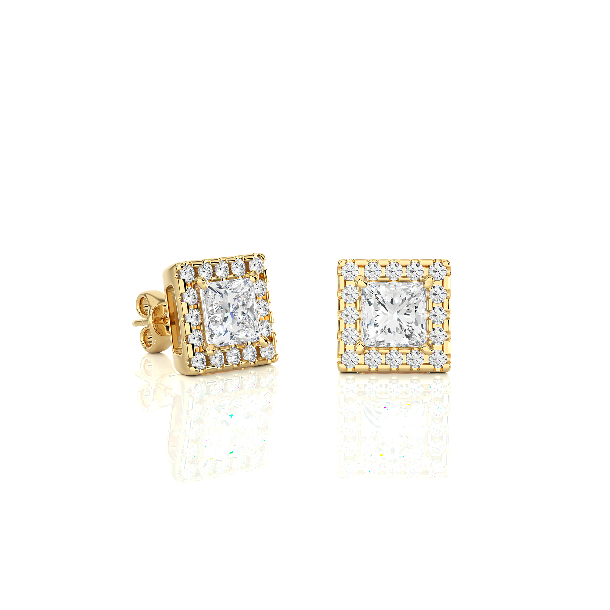 Princess Cut Lab Grown Diamond Halo Stud Earrings