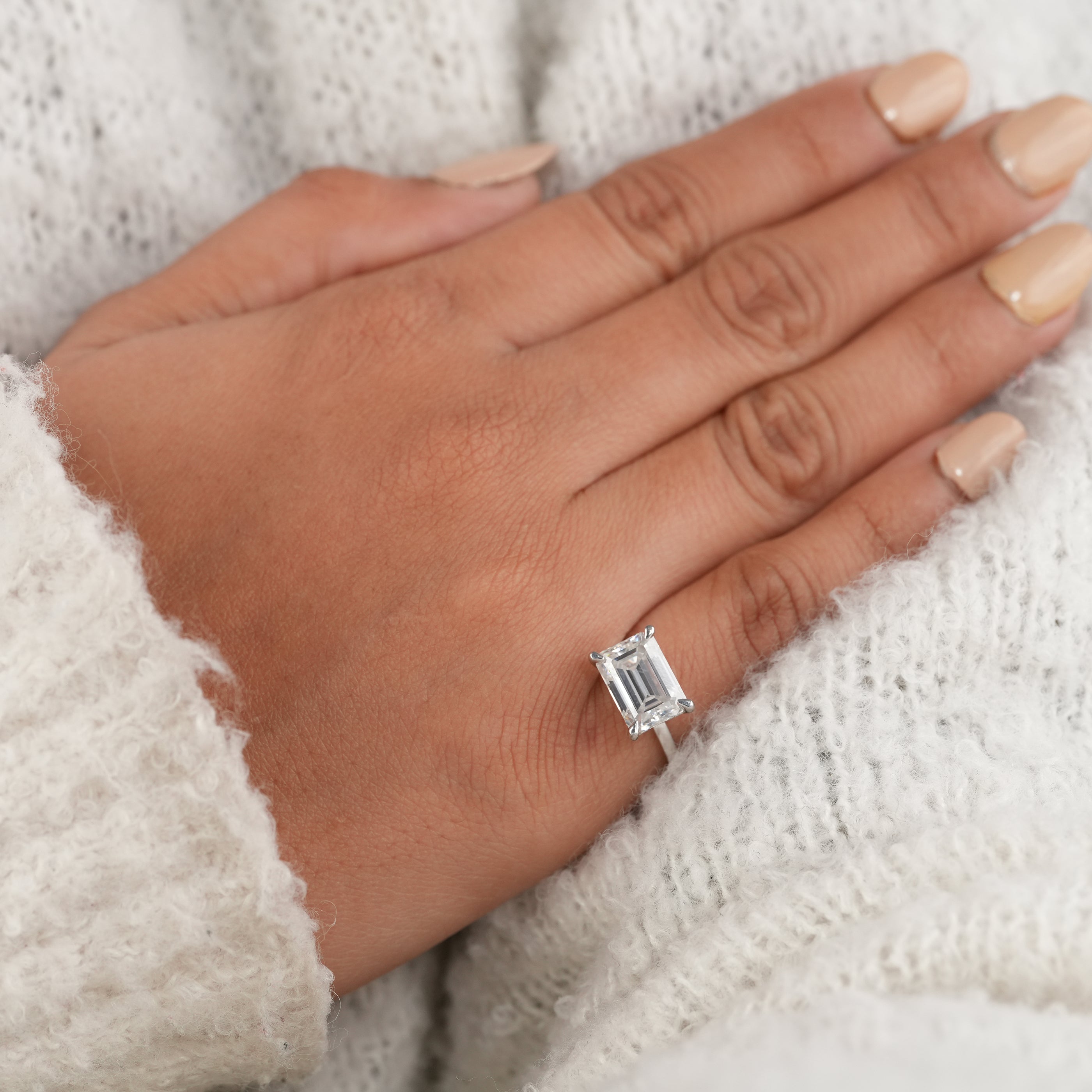 Elegant Emerald Diamond Ring with Four Prong White Gold Setting