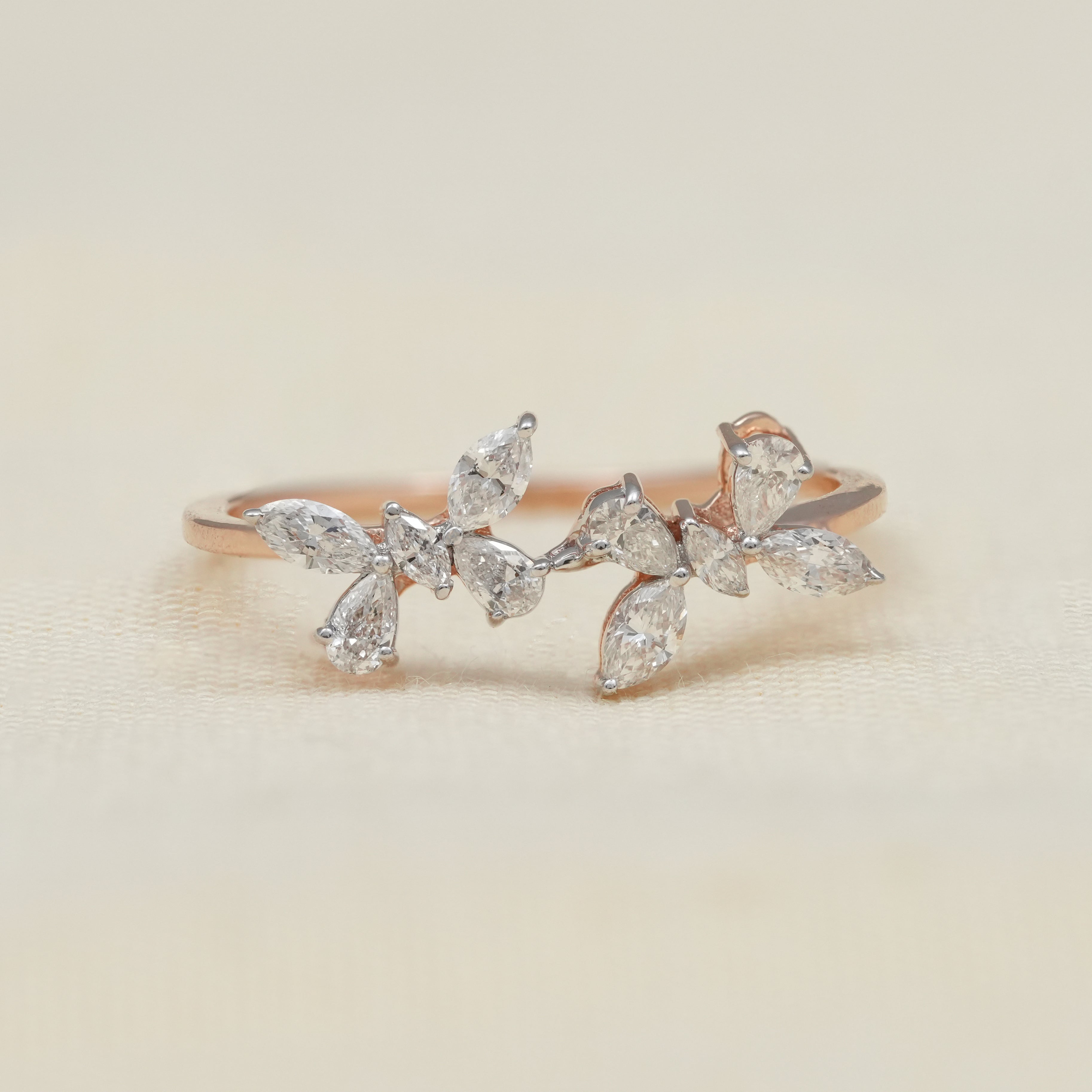 Floral Design Marquise Cluster Lab Diamond Wedding Ring