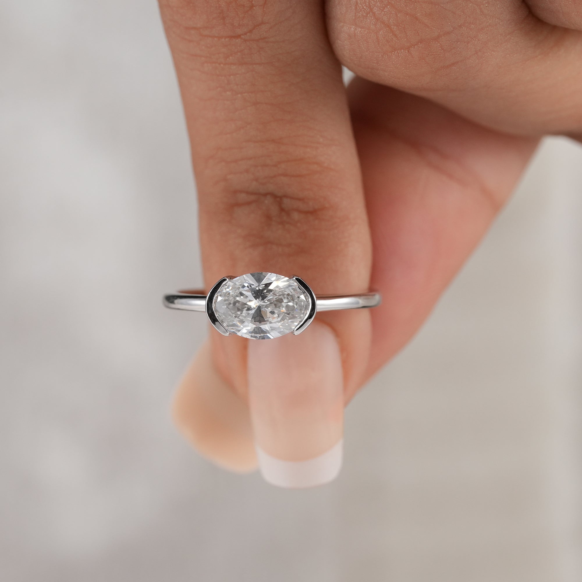 Minimalist oval lab diamond bridal engagement ring