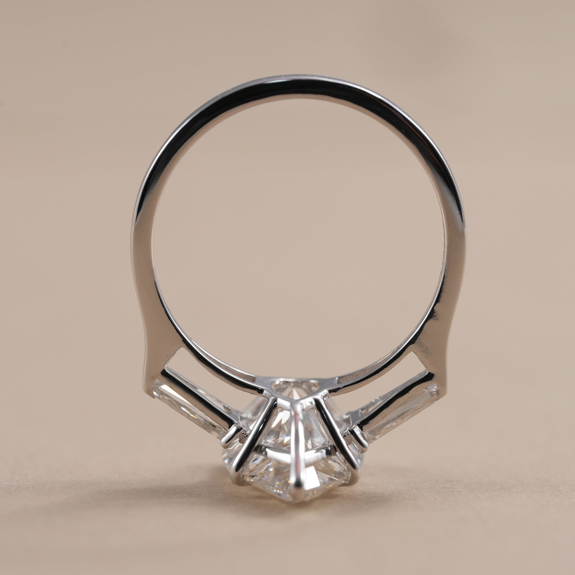 Pear shaped lab grown diamond engagement ring front view