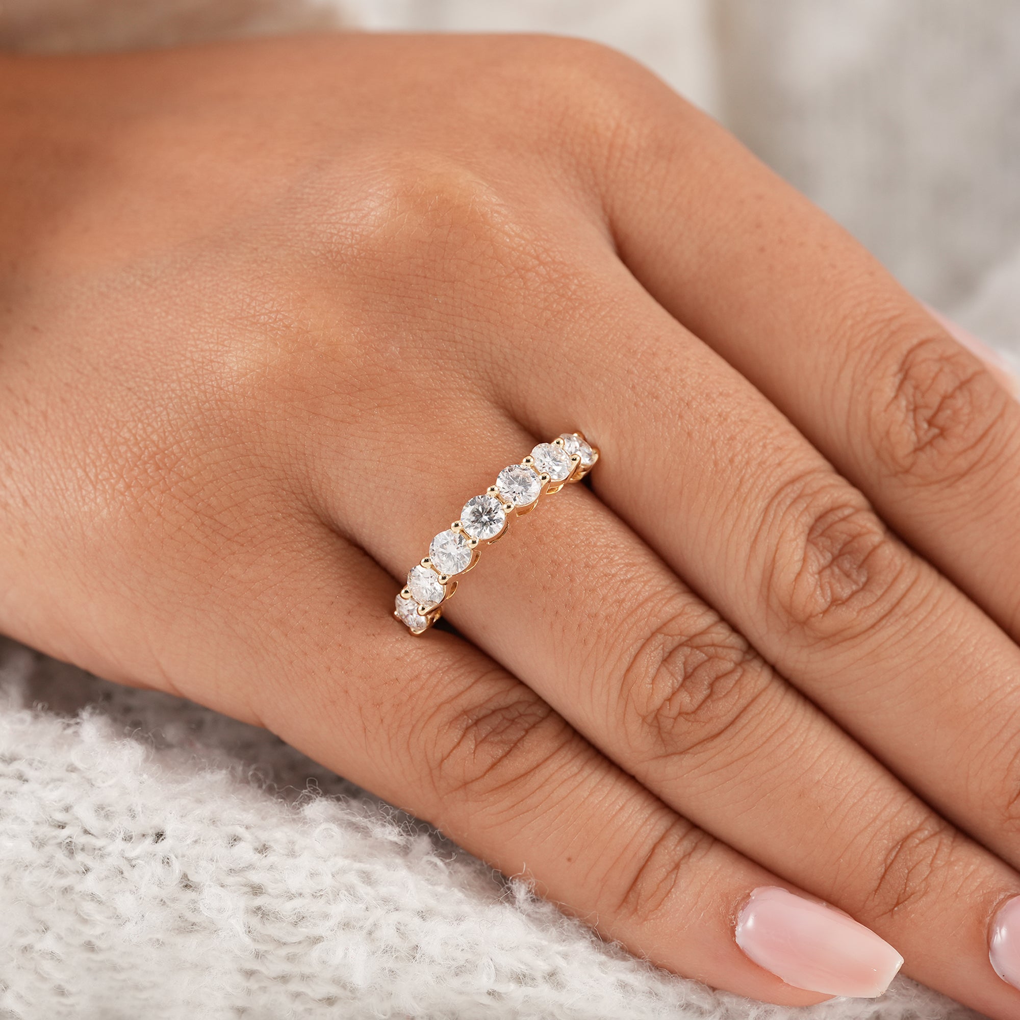 Minimalist seven stone anniversary diamond band
