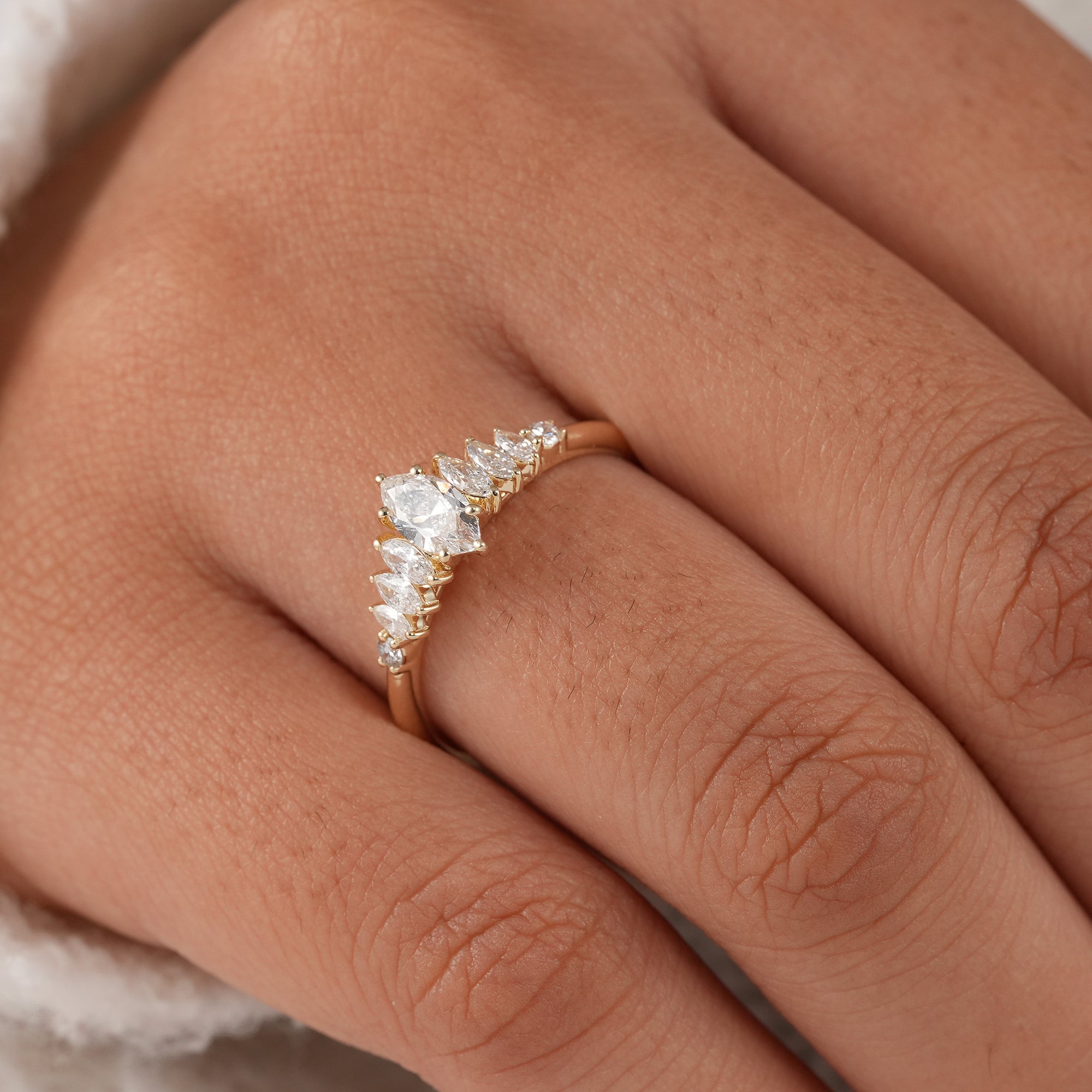 Ethical lab grown marquise diamond proposal ring.