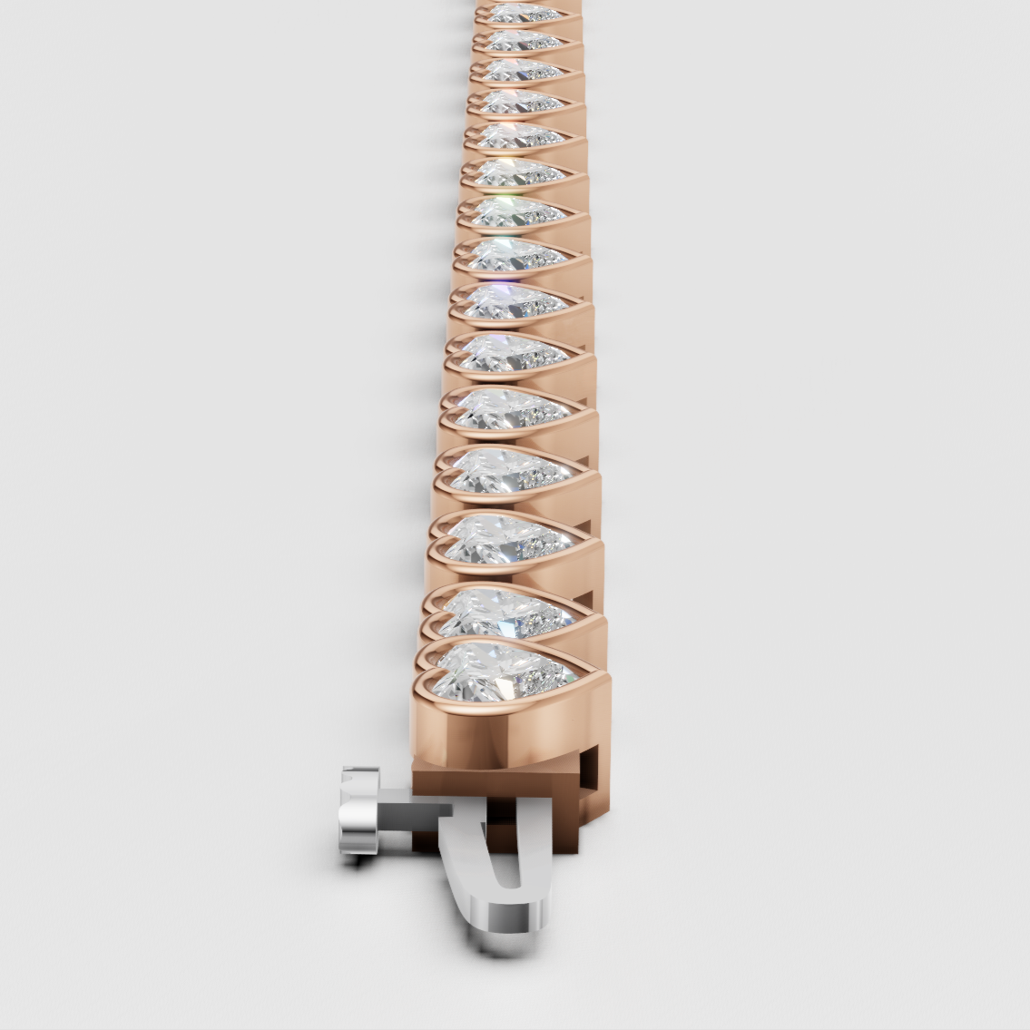Bezel Set Heart Cut Lab Grown Diamond Tennis Bracelet, 14K Rose Gold Bracelet For Ena Martinovic