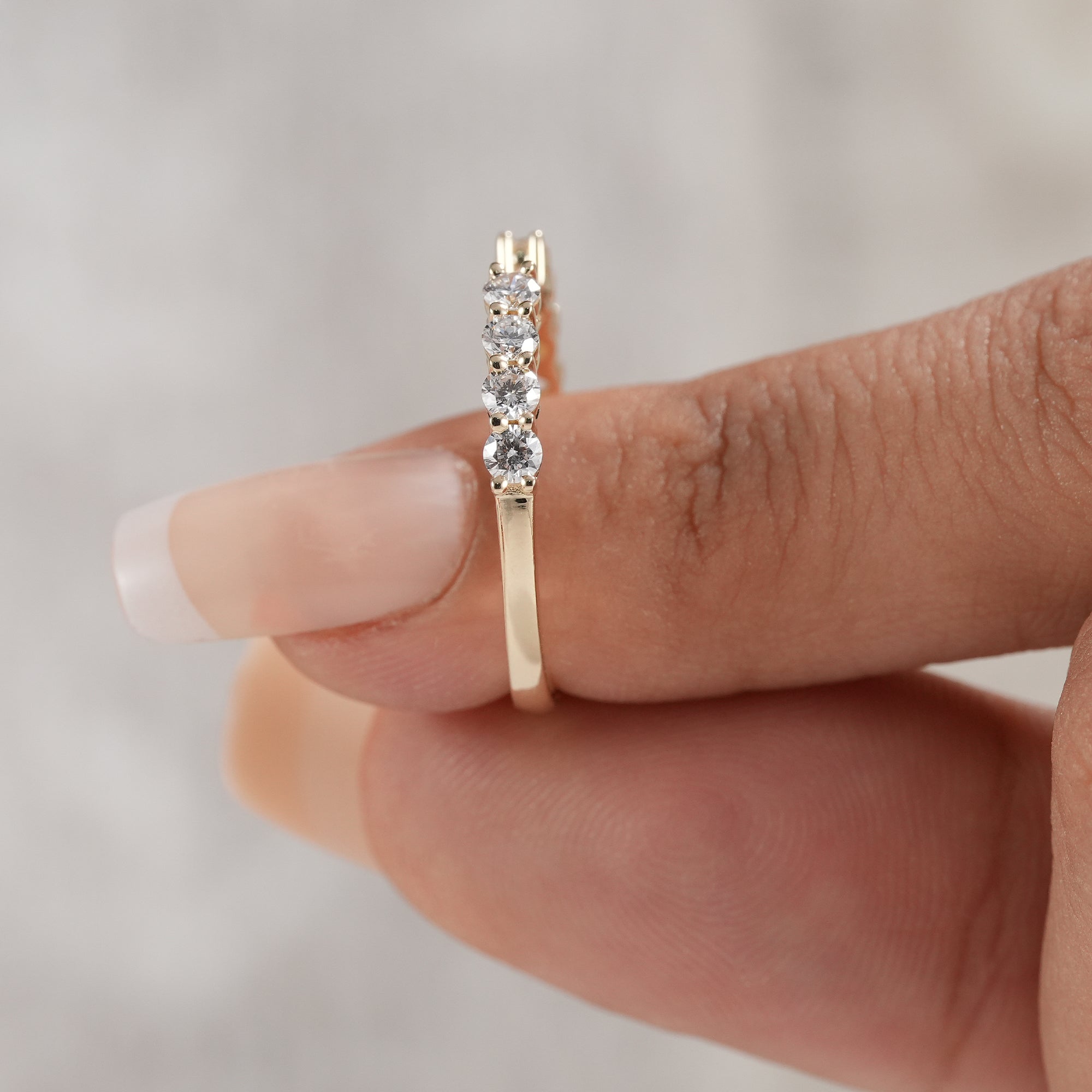Modern open stacking ring with round lab grown diamonds