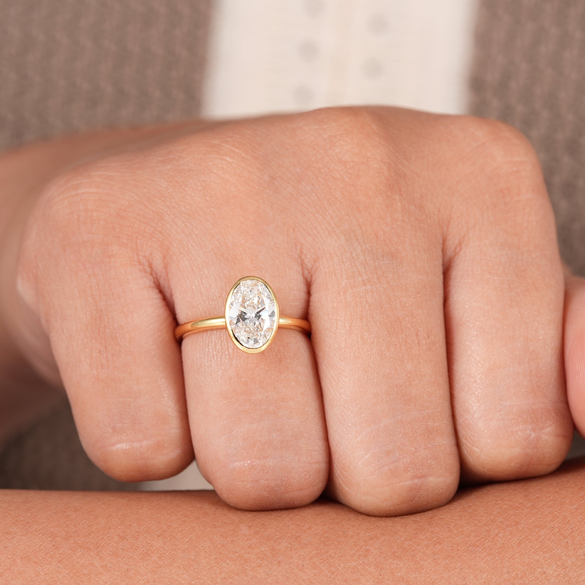 Bezel Set Oval Cut Lab Diamond Solitaire Engagement Ring