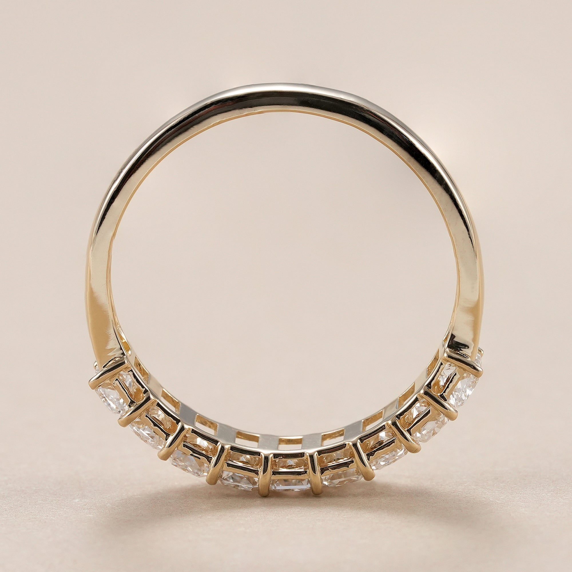 Elegant radiant diamond wedding band for women.