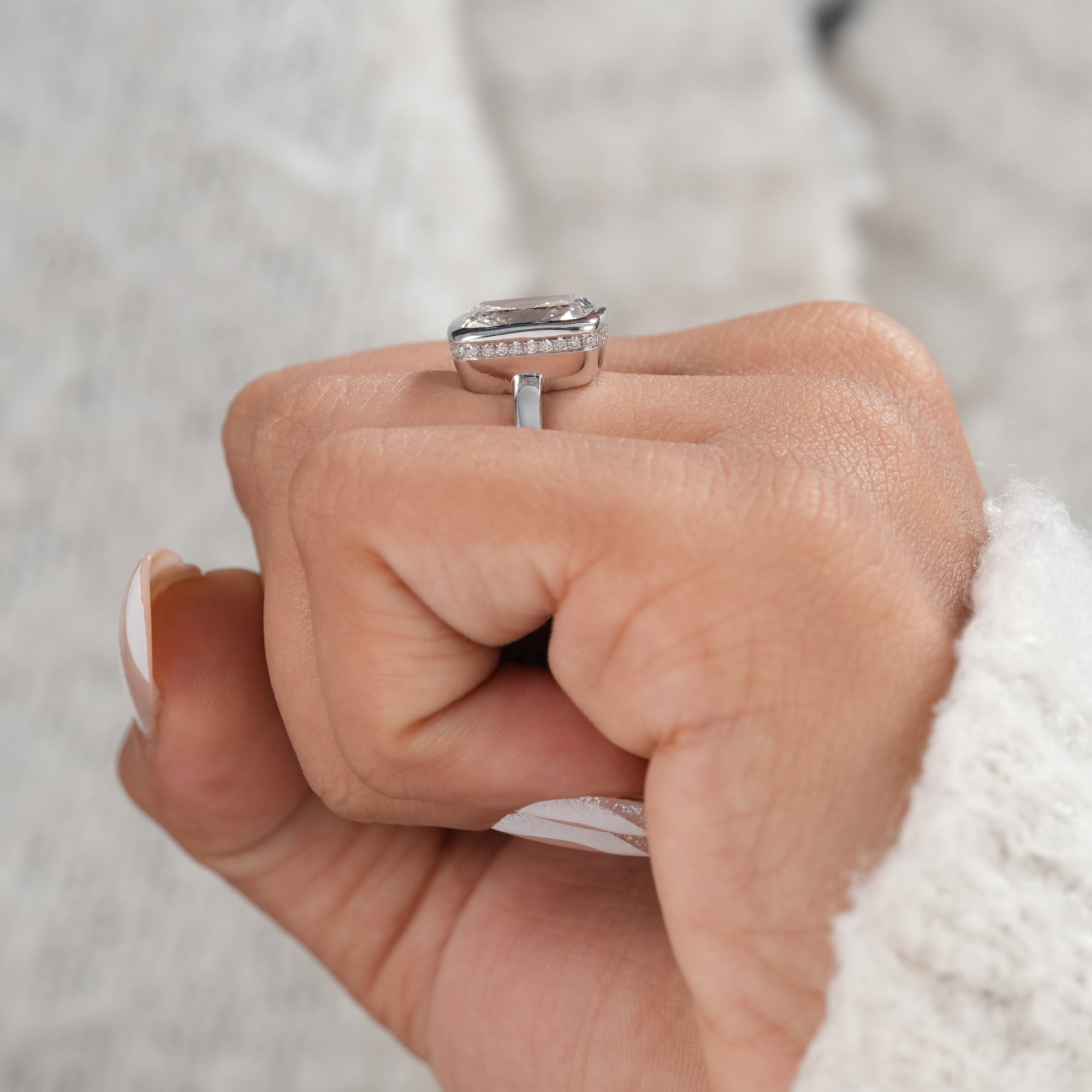 Premium lab grown cushion diamond ring for bridal wear.