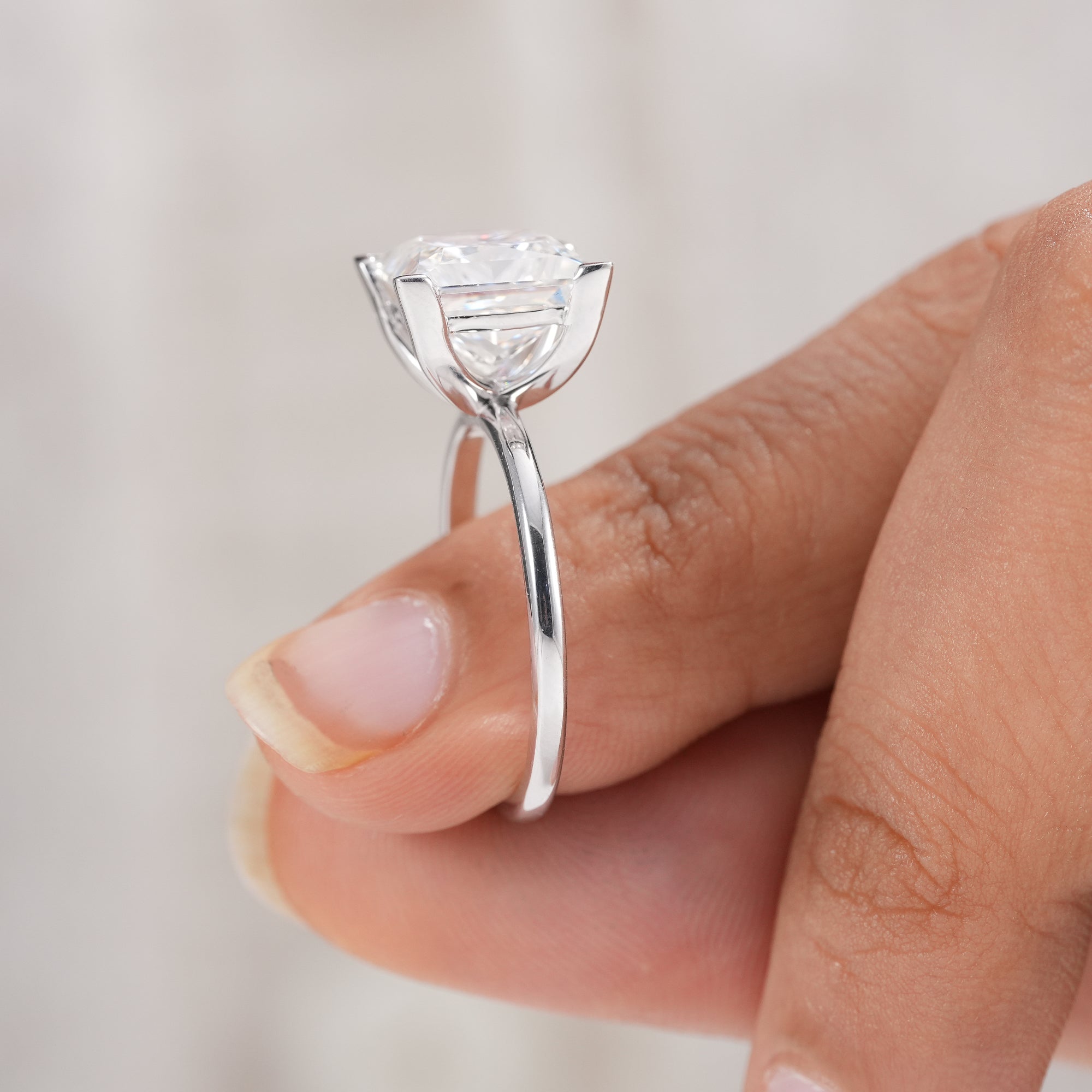 Modern princess lab grown diamond bridal ring.