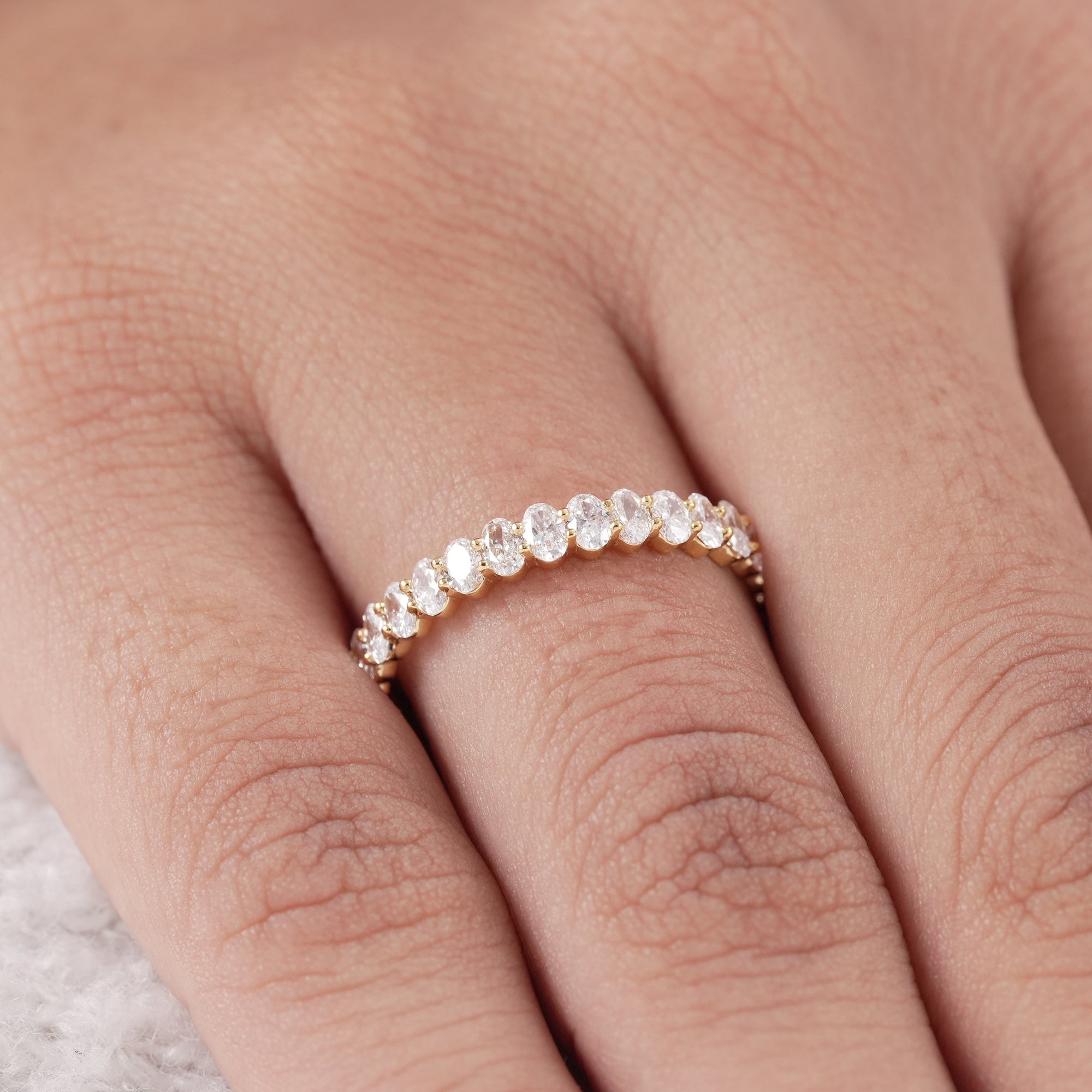 Bridal stacking band with oval lab grown diamonds.