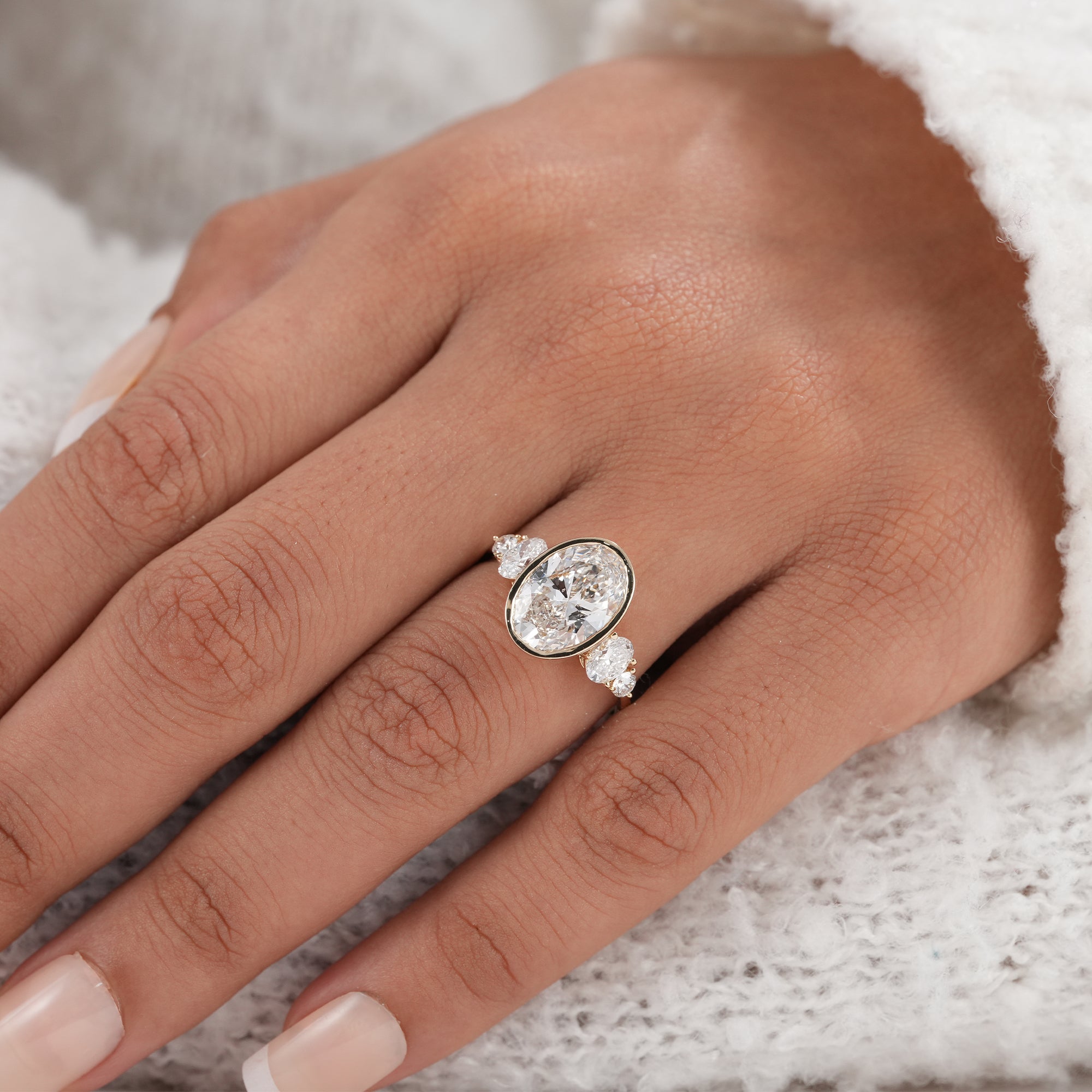 Handmade oval diamond fine jewelry ring in yellow gold