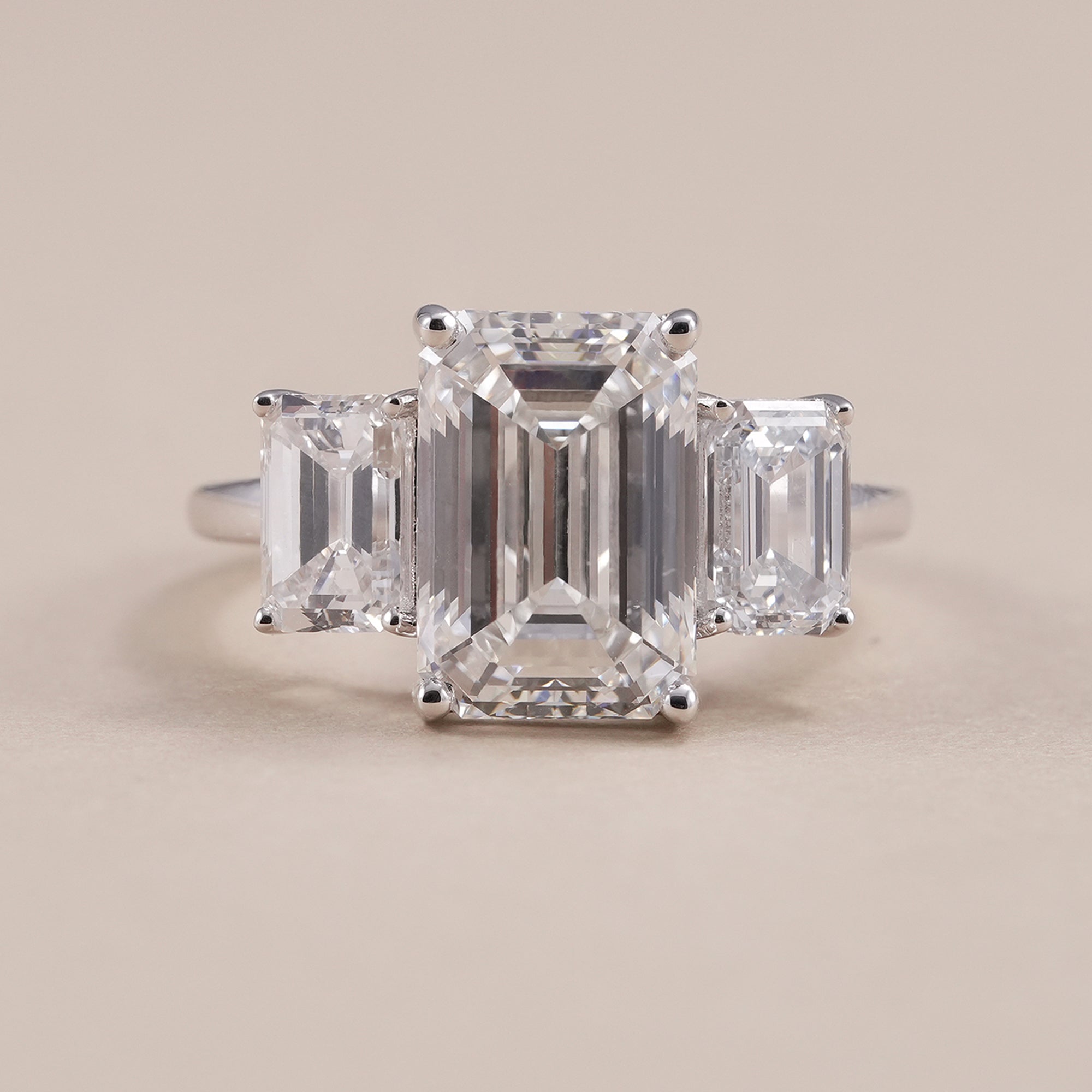 Three stone emerald lab diamond engagement ring with 5 CT center diamond