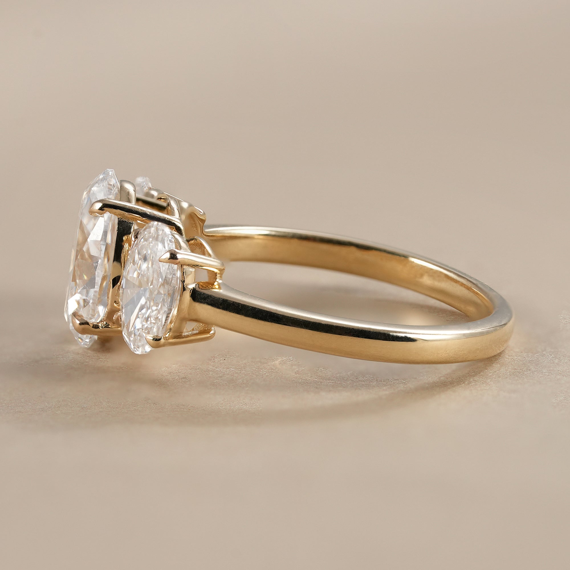 Elegant oval three stone bridal ring for women