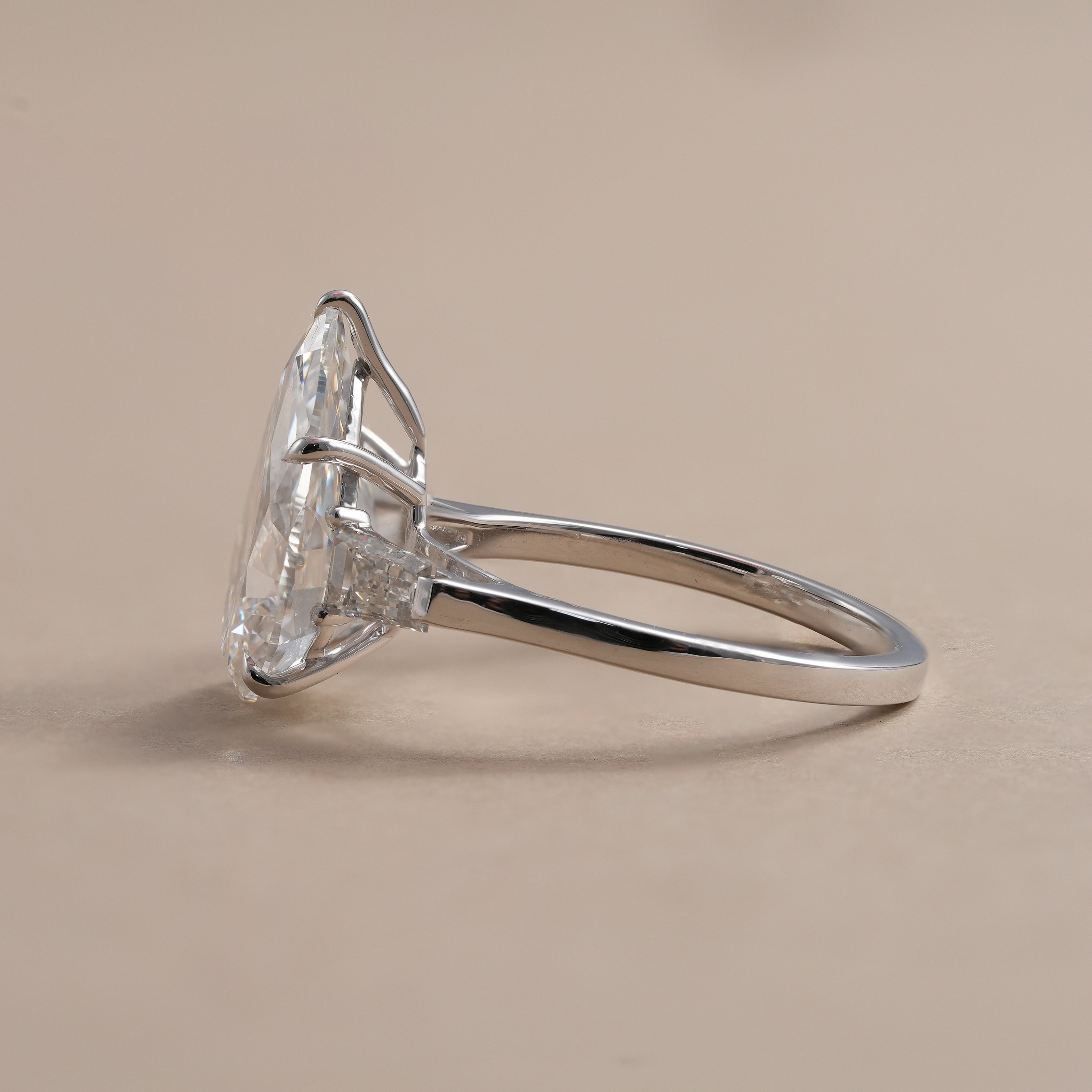 Three stone pear lab grown diamond ring in white gold