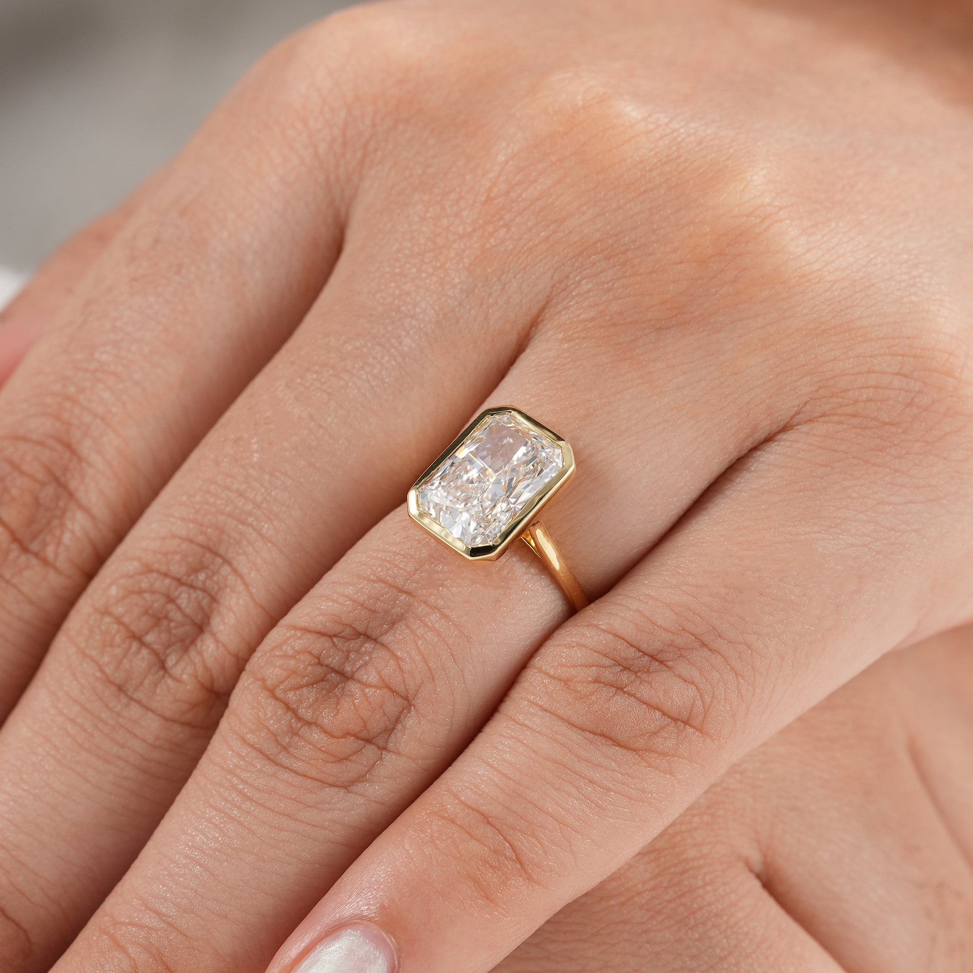 Bridal jewelry radiant diamond bezel ring