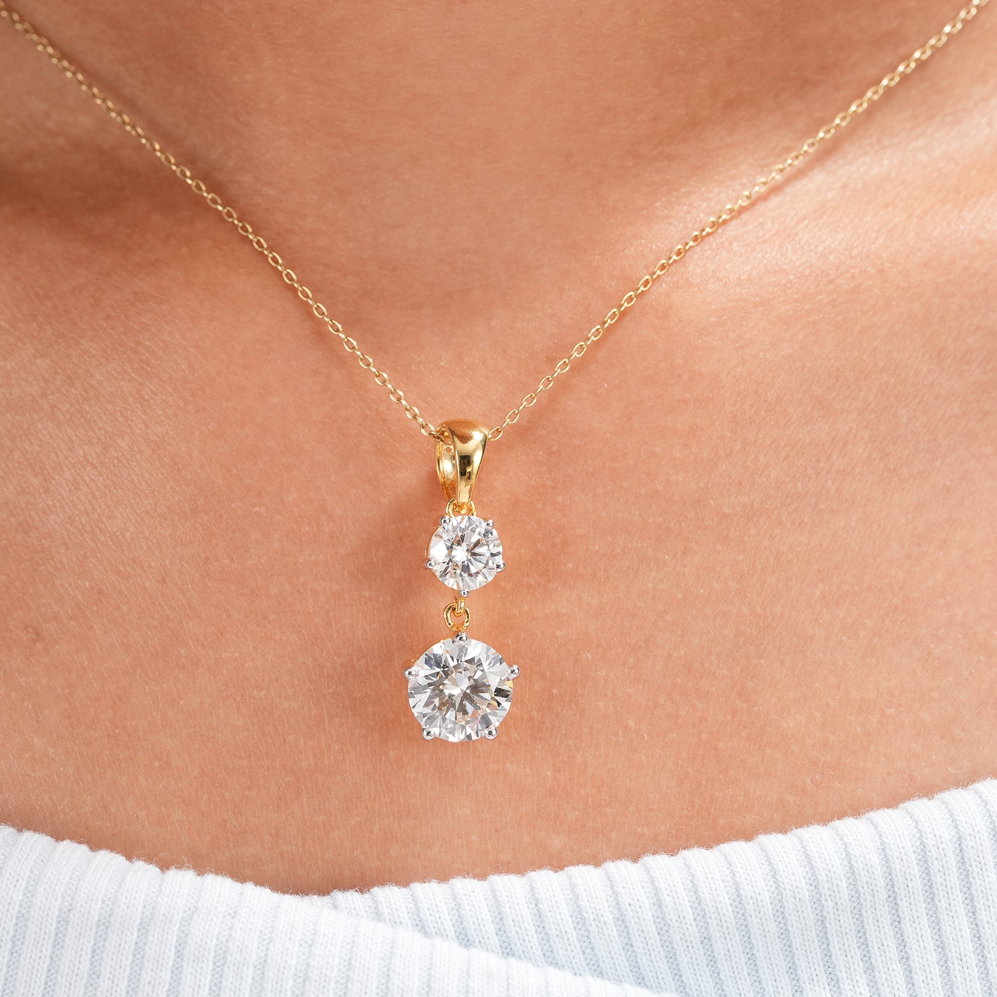 Toi Et Moi lab grown diamond pendant necklace with two round brilliant diamonds