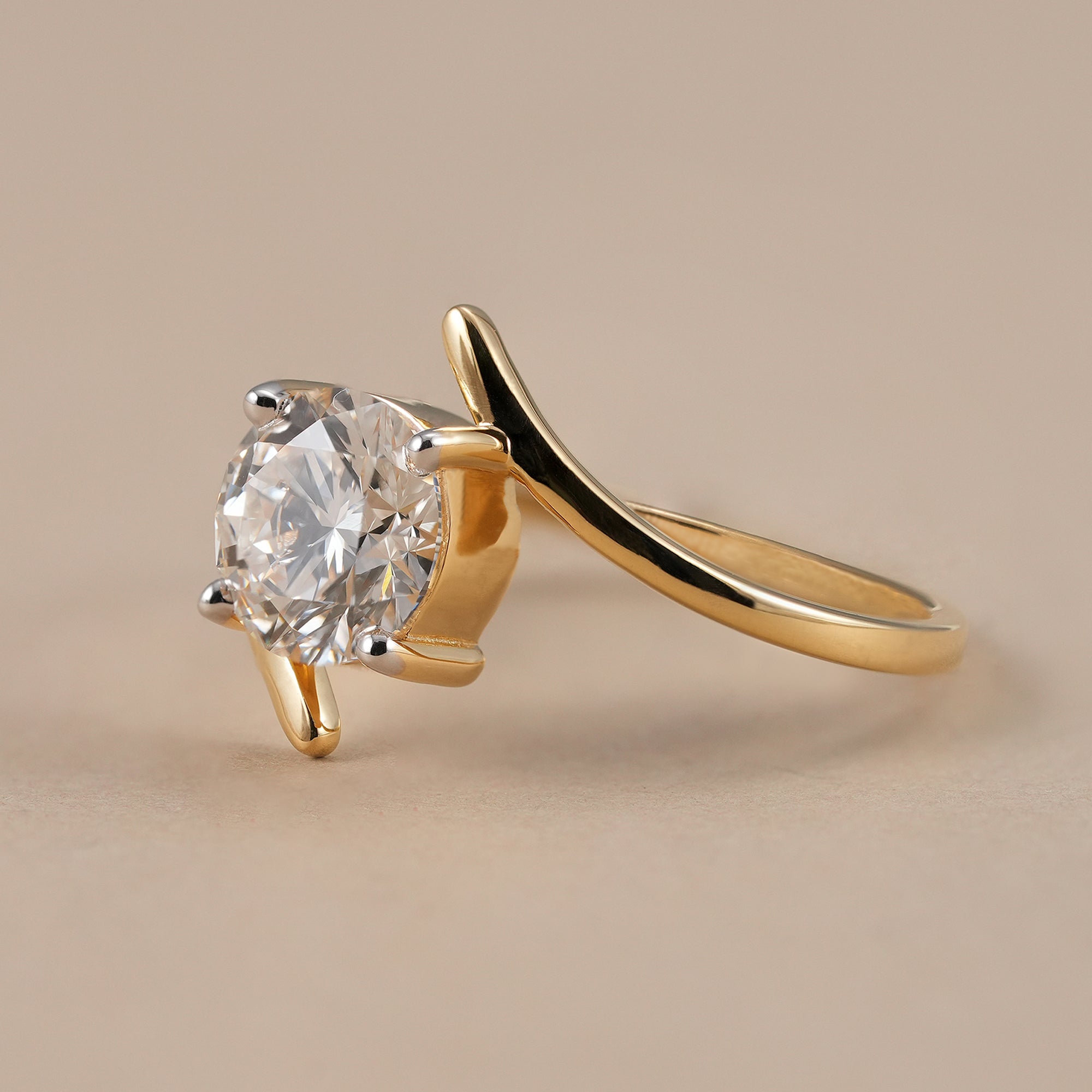 Twisted round solitaire lab diamond ring with bypass band