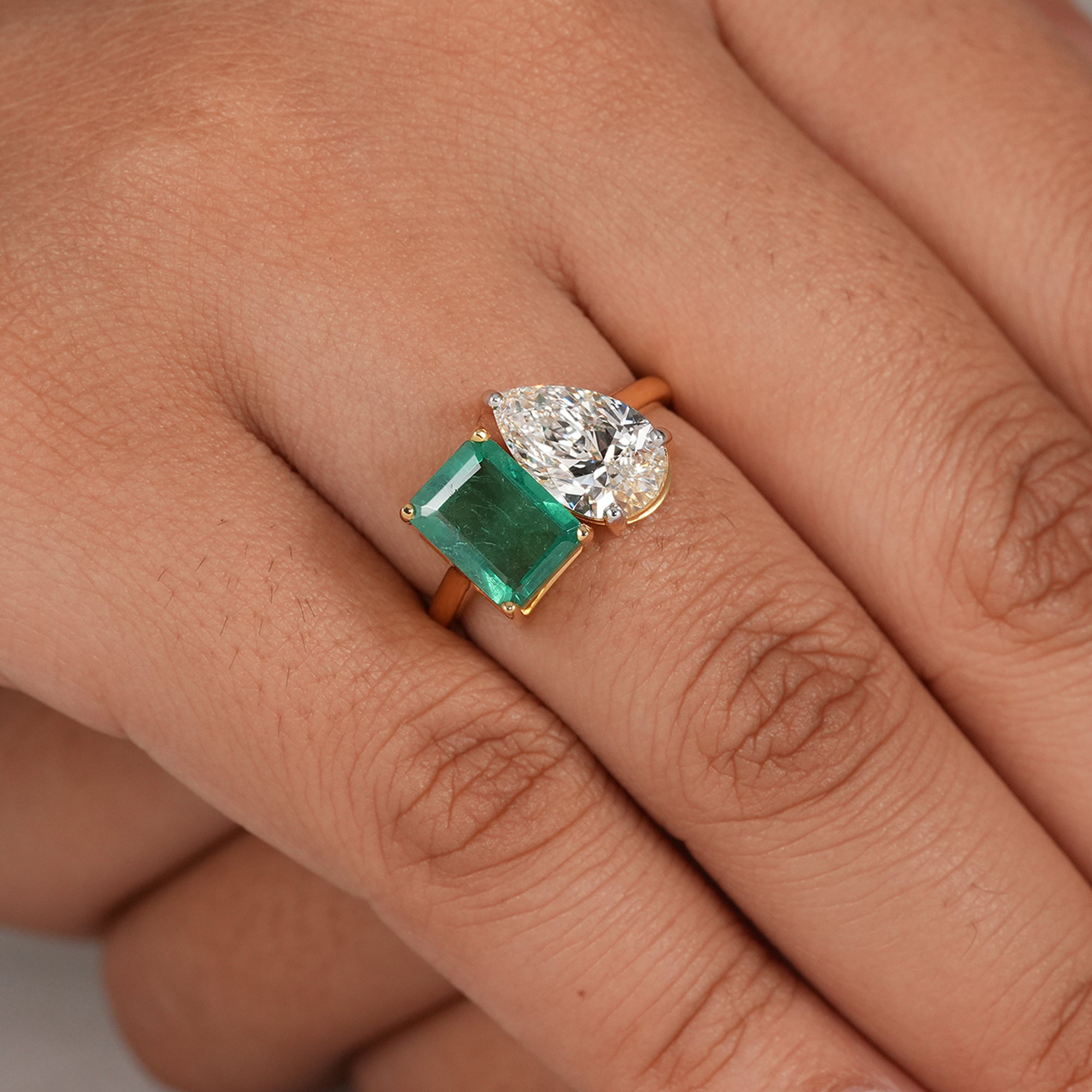 IGI certified emerald pear lab grown diamond bridal ring