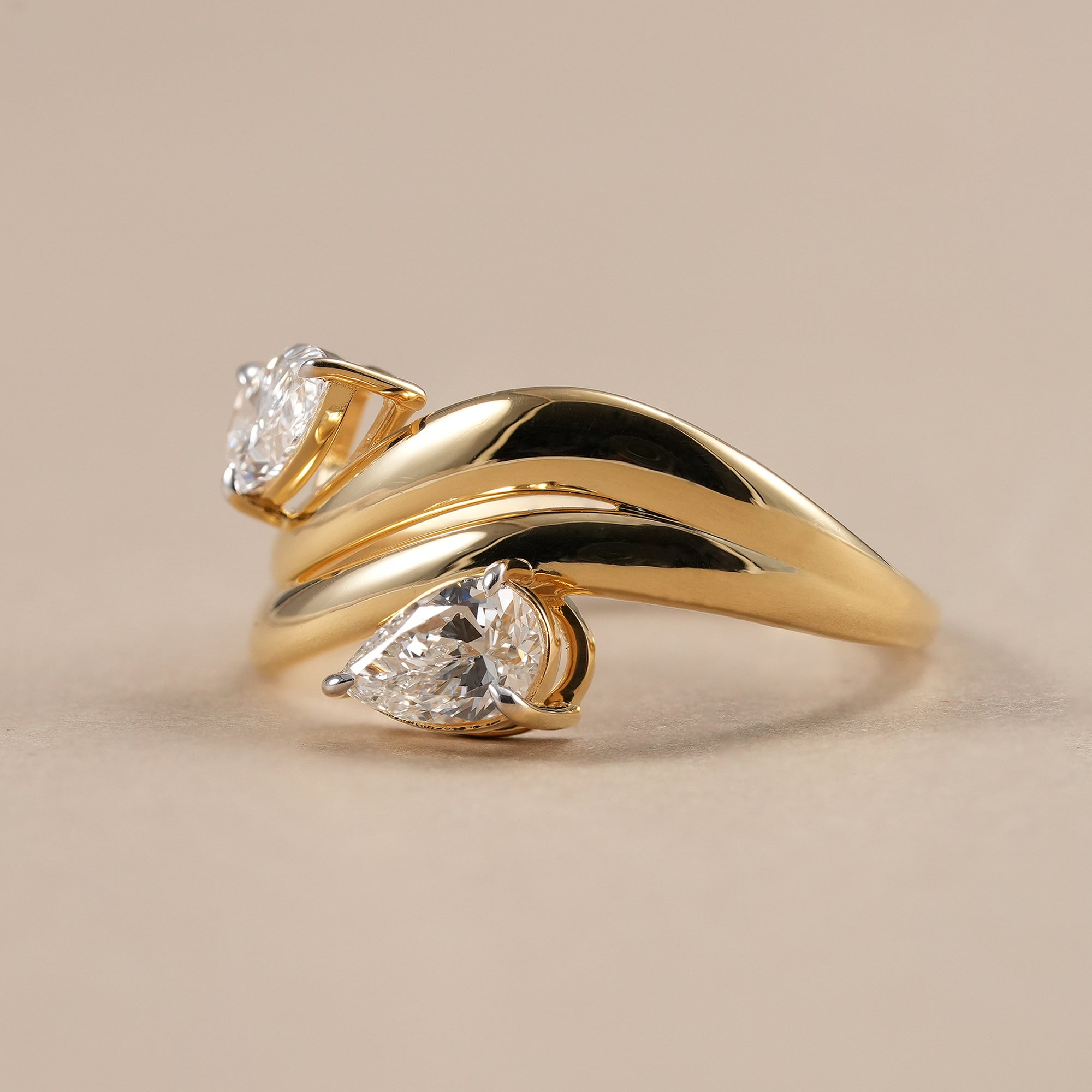 Luxury chunky pear diamond wedding band crafted in solid 14K gold