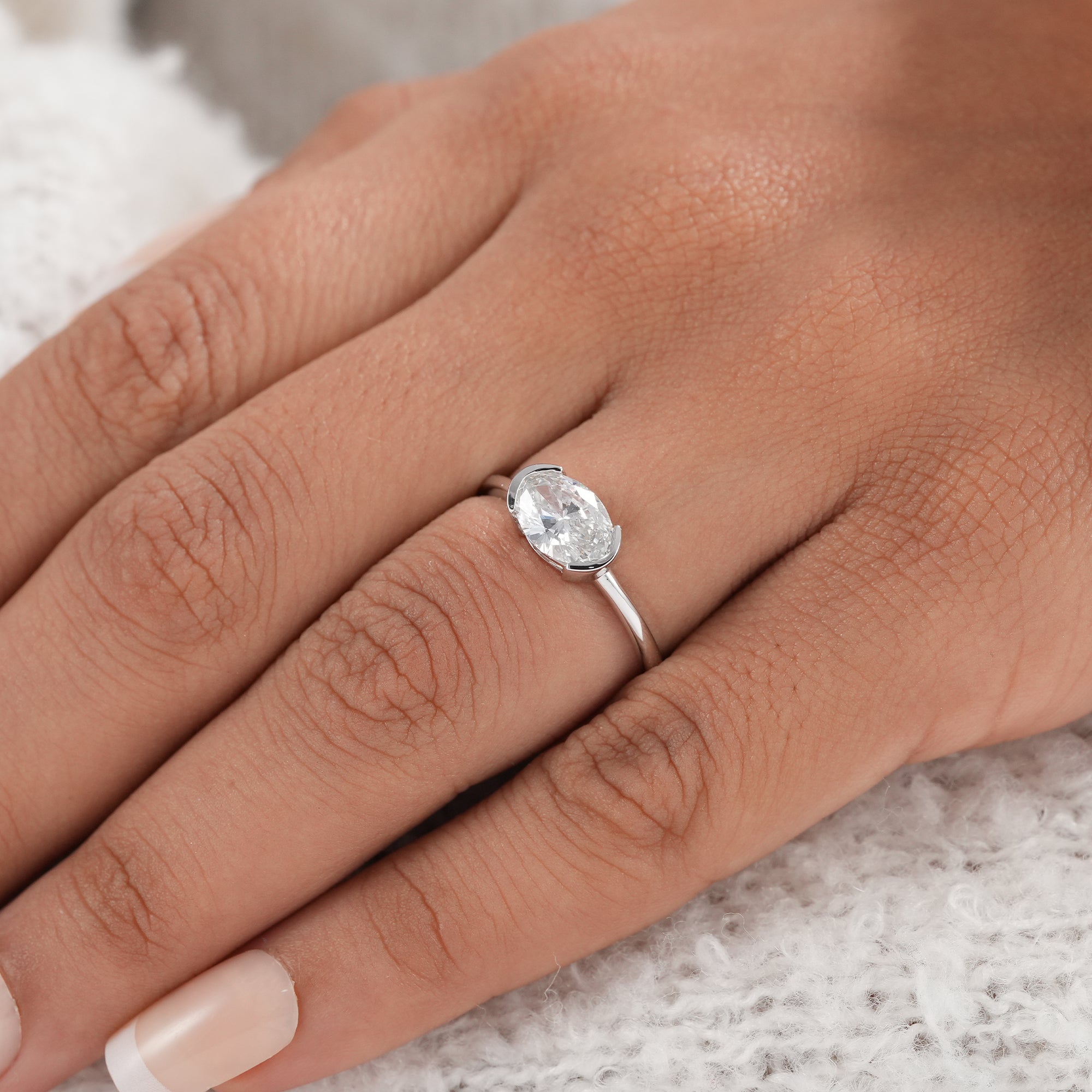 Contemporary oval lab diamond engagement ring fine jewelry