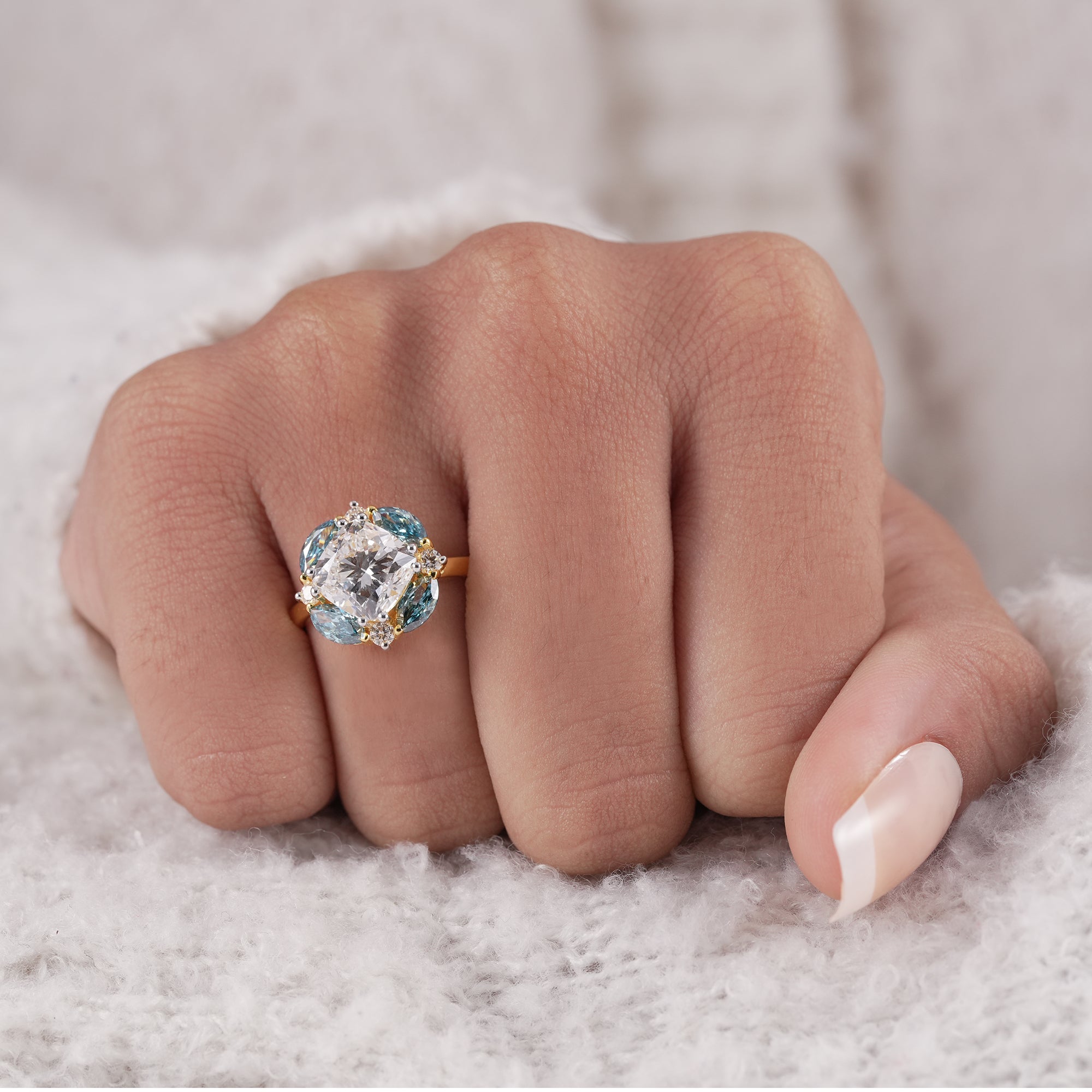 Sustainable lab grown diamond cluster ring in gold