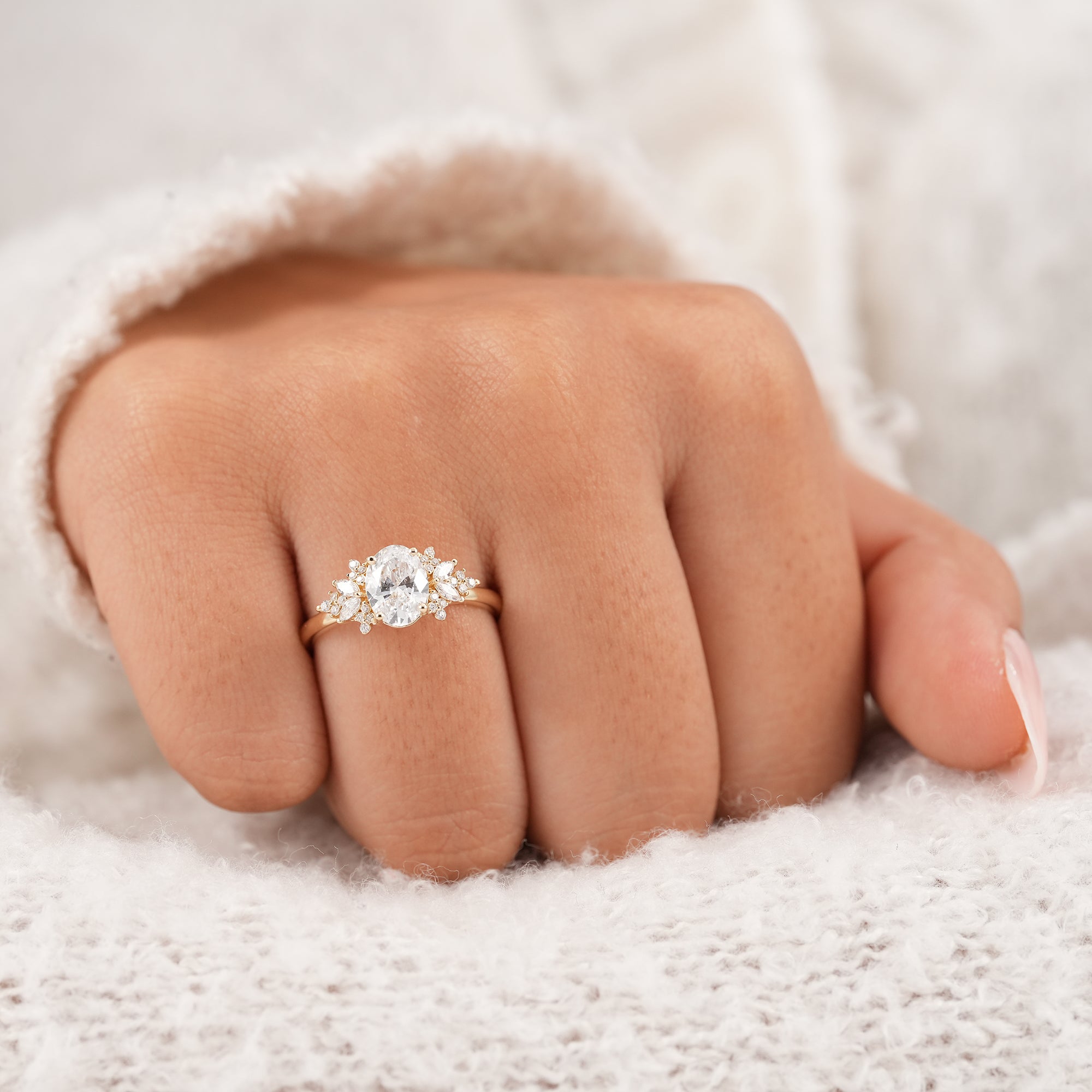 Floral Oval Diamond Wedding Ring