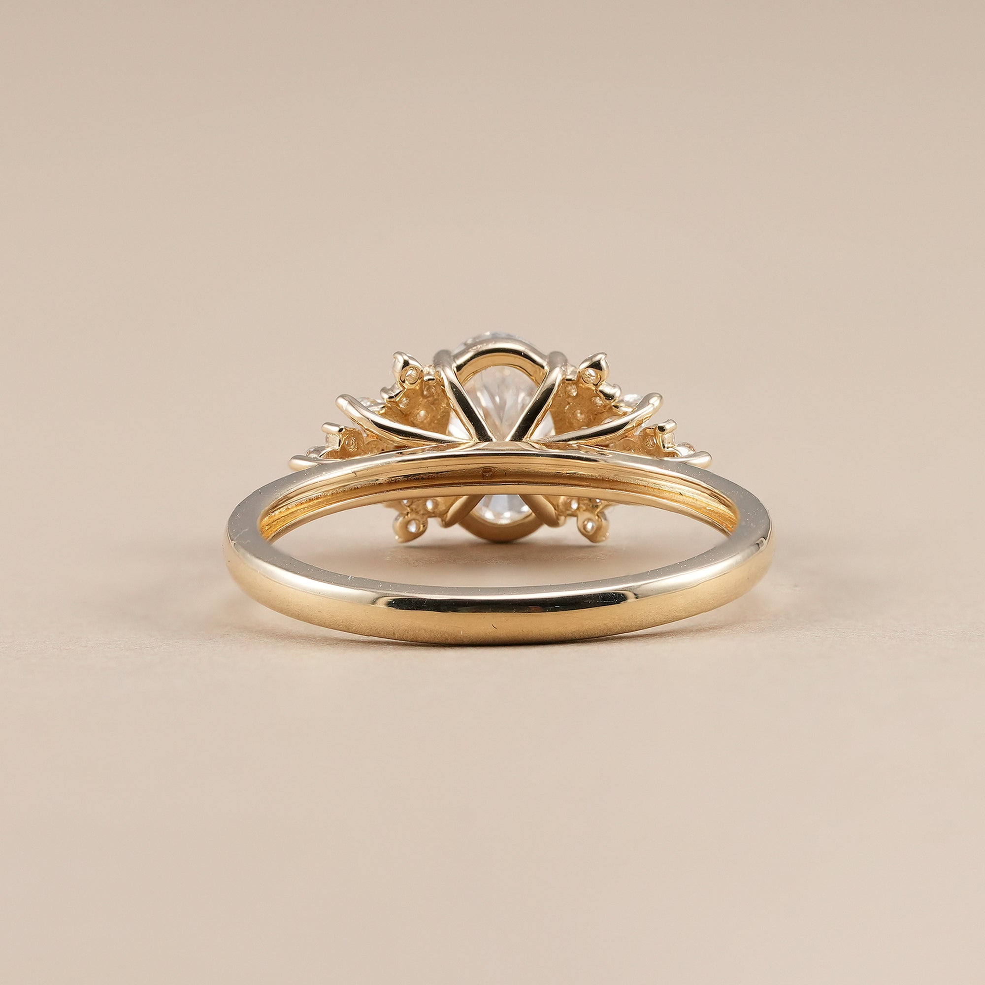 Fine jewelry oval diamond engagement ring with floral side accents