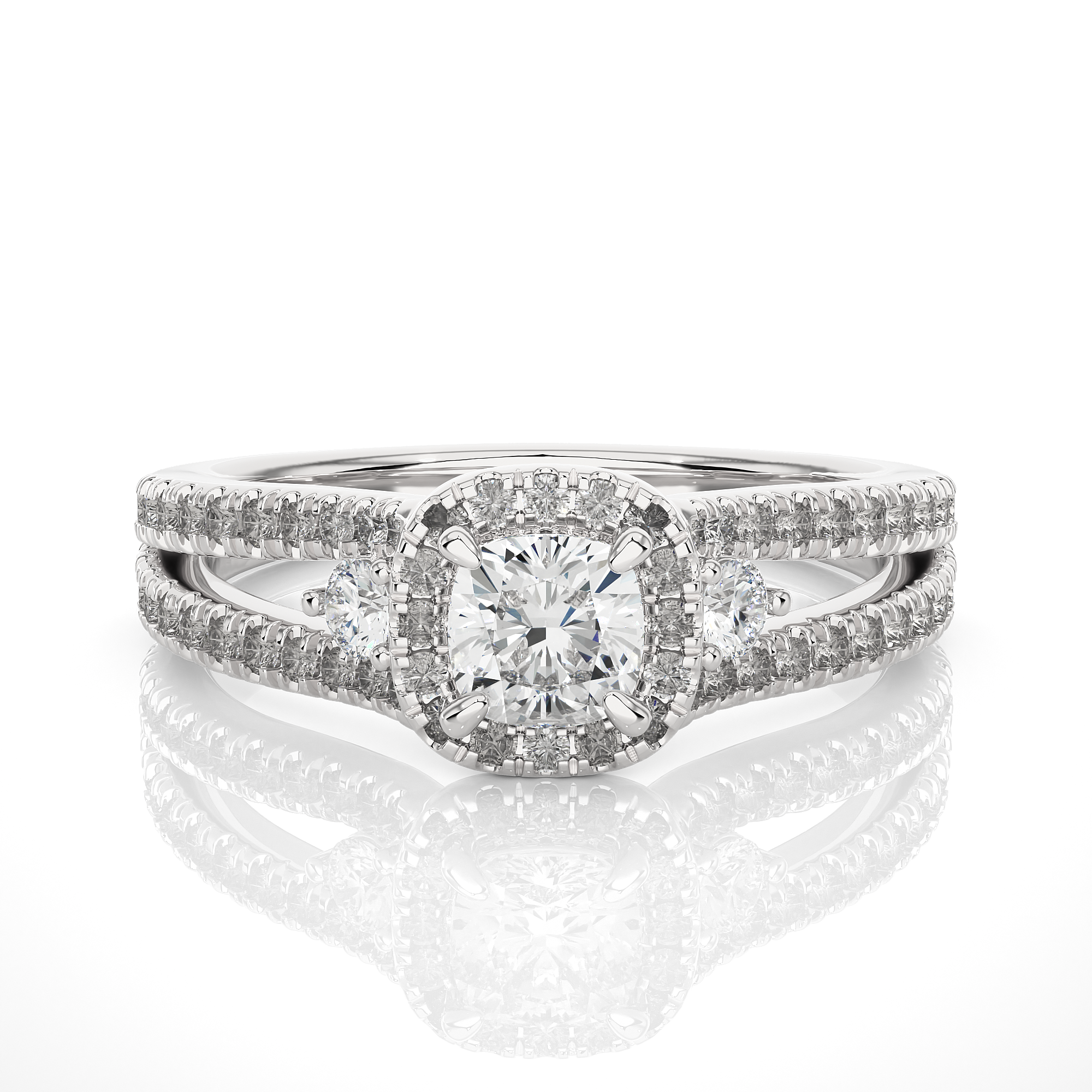 Cushion Lab Diamond Three Stone Engagement Ring