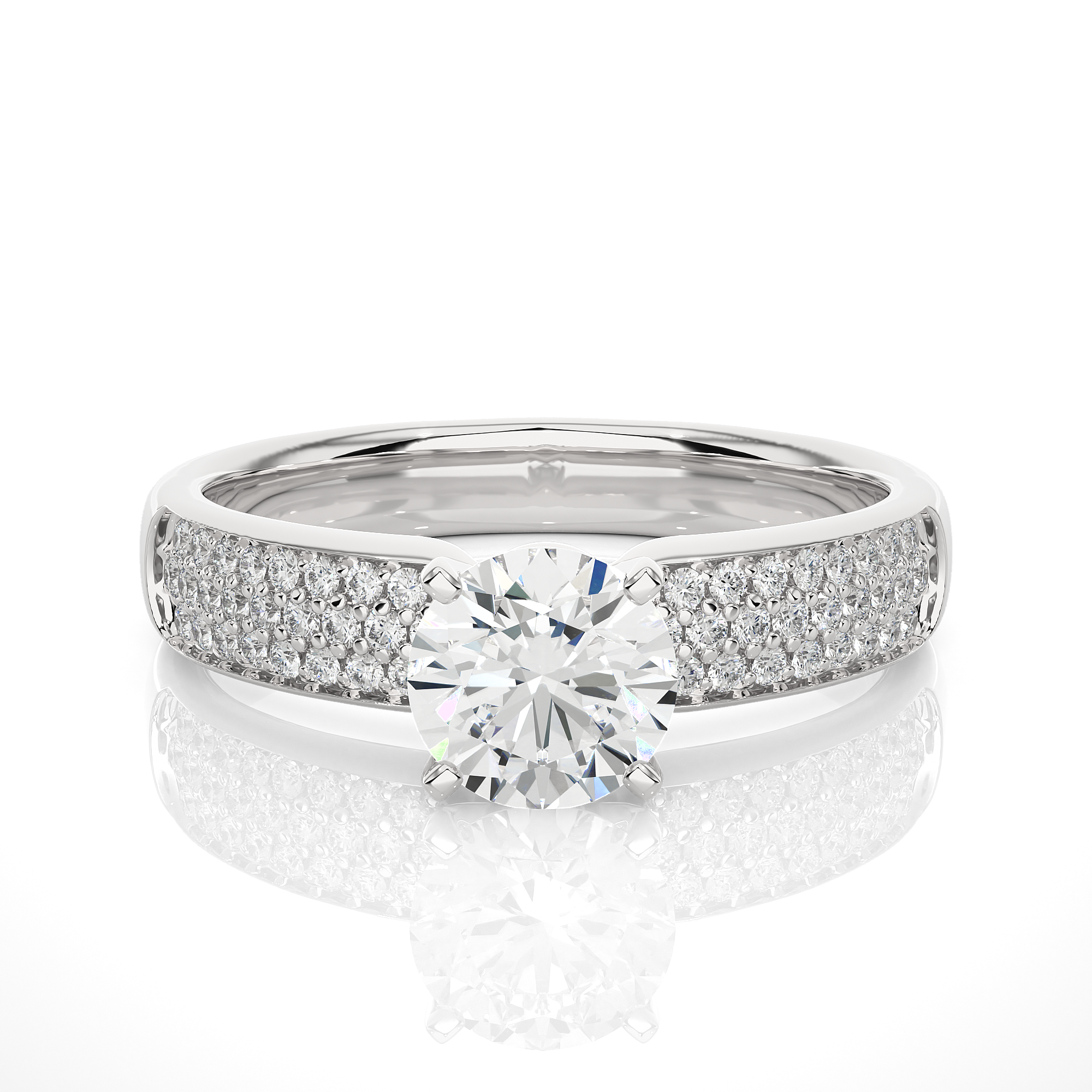 Round Lab Grown Diamond Wide Pave Engagement Ring