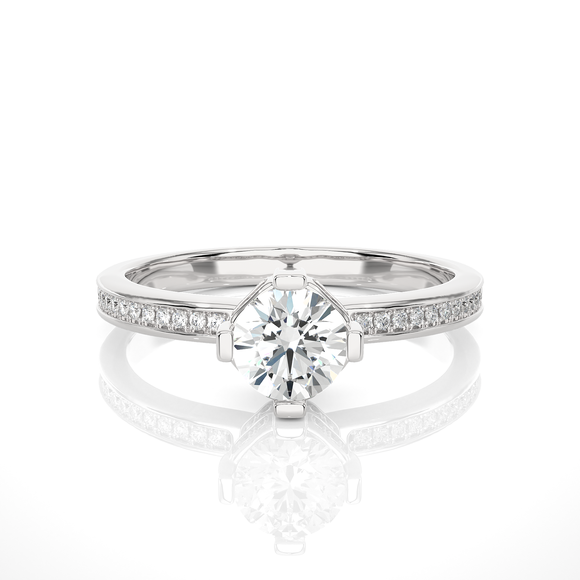 Round Lab Grown Diamond Hidden Halo Engagement Ring