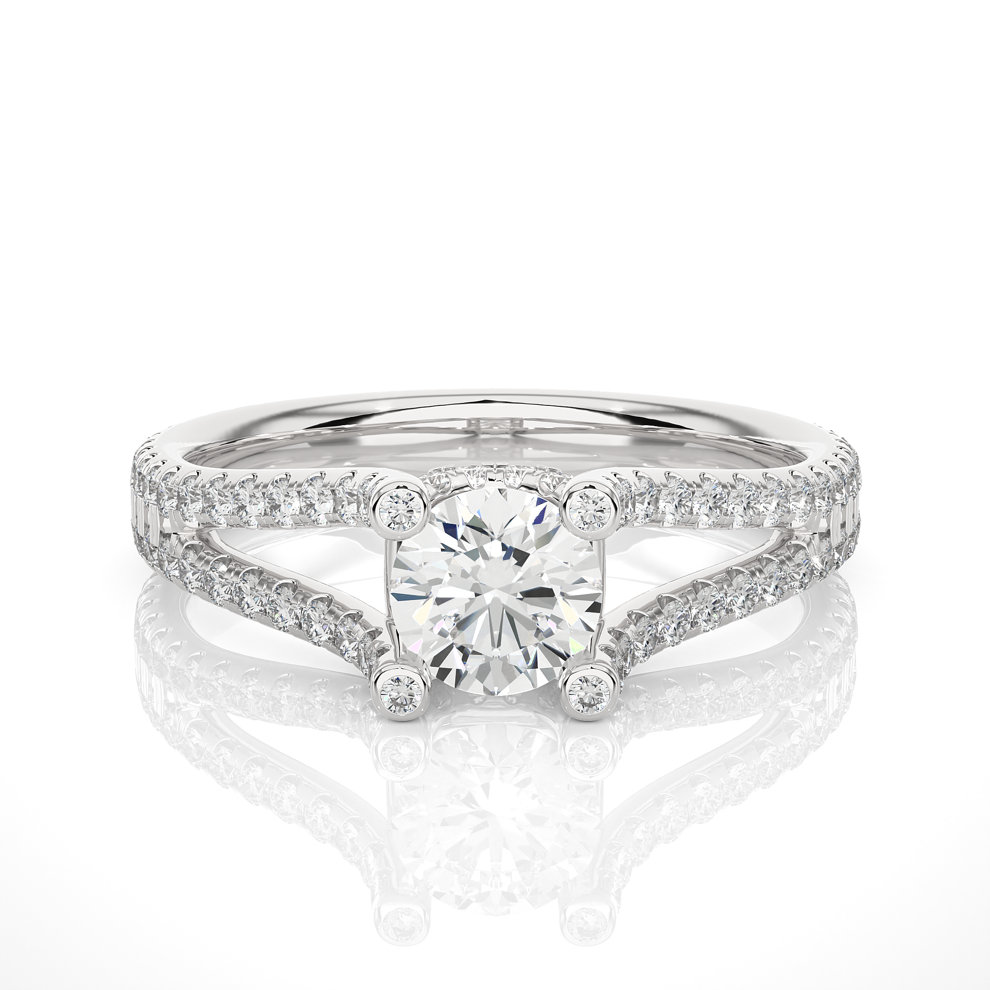 Round Lab Grown Diamond Split Shank Pave Engagement Ring