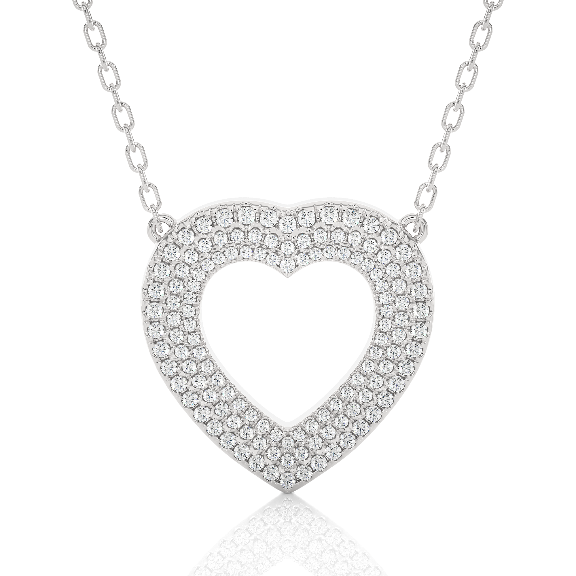 Multi Row Pave Heart Lab Diamond Pendant Necklace