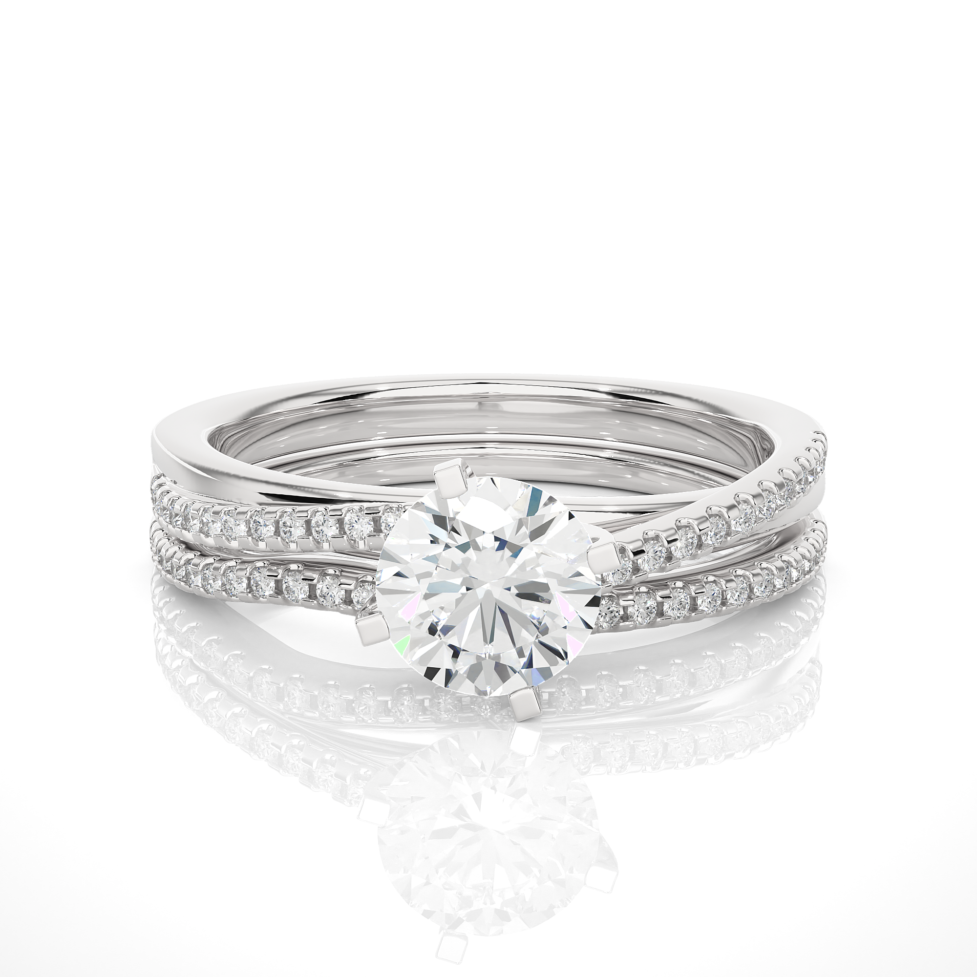 Round Cut Diamond Engagement Ring Set